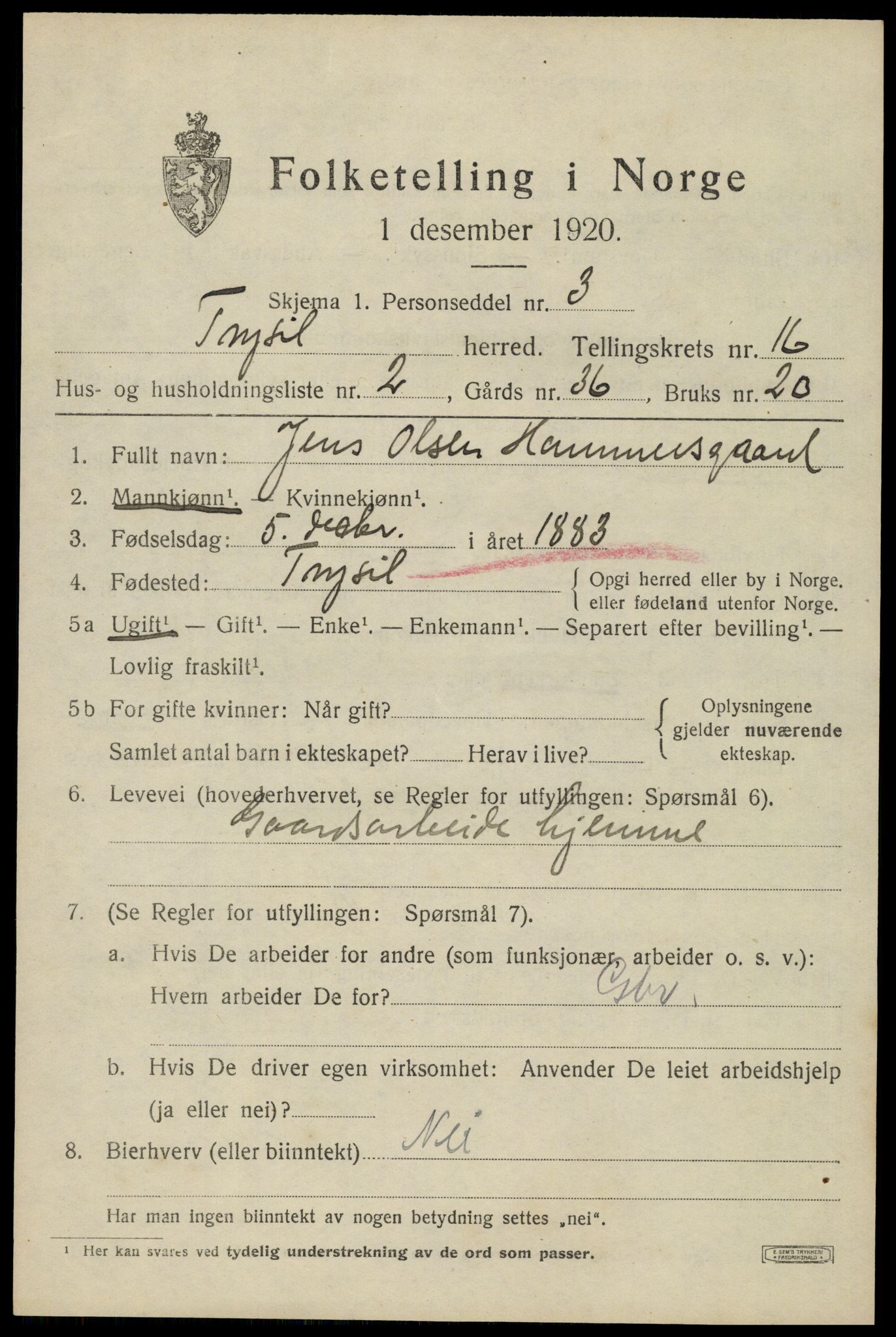 SAH, Folketelling 1920 for 0428 Trysil herred, 1920, s. 9451
