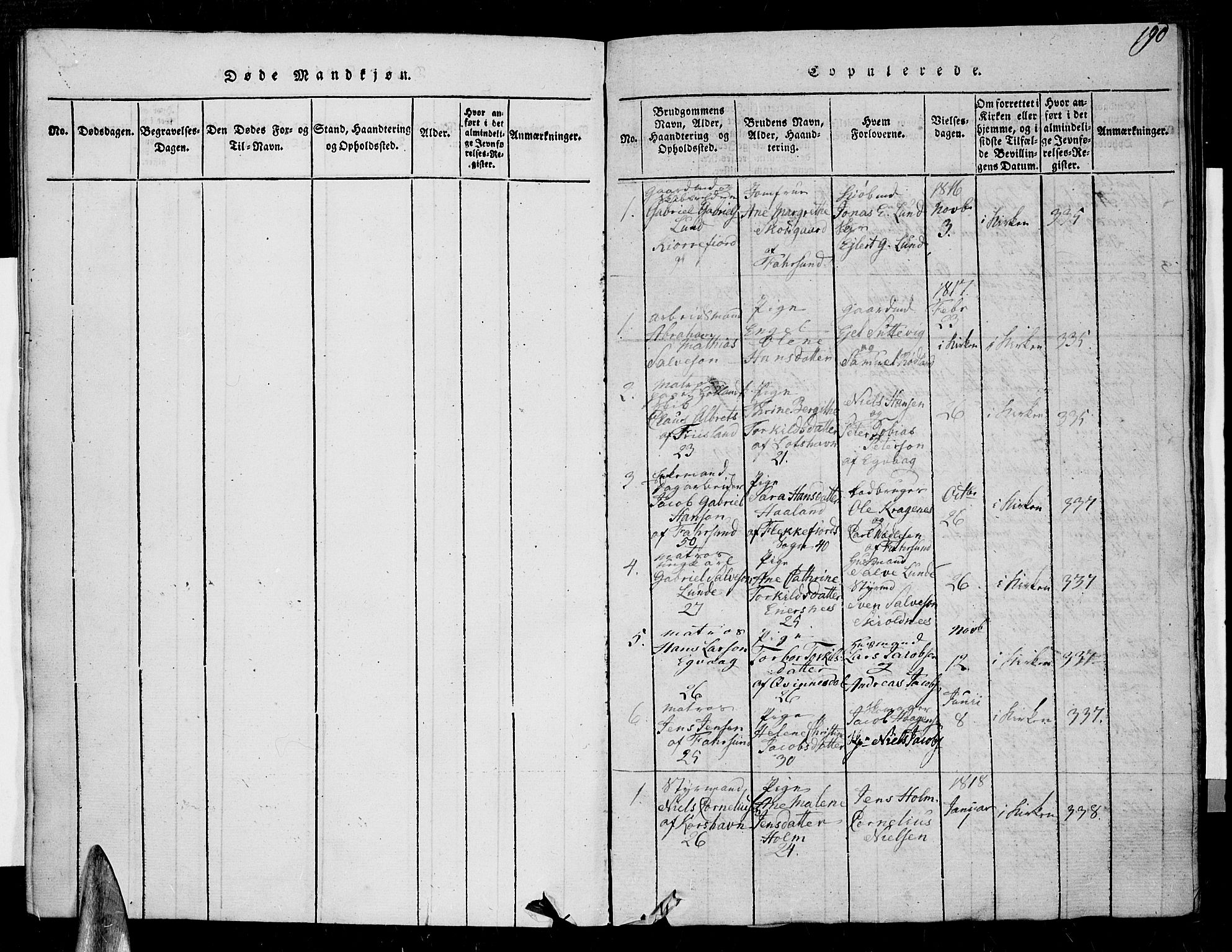 Farsund sokneprestkontor, AV/SAK-1111-0009/F/Fa/L0002: Ministerialbok nr. A 2, 1815-1836, s. 190