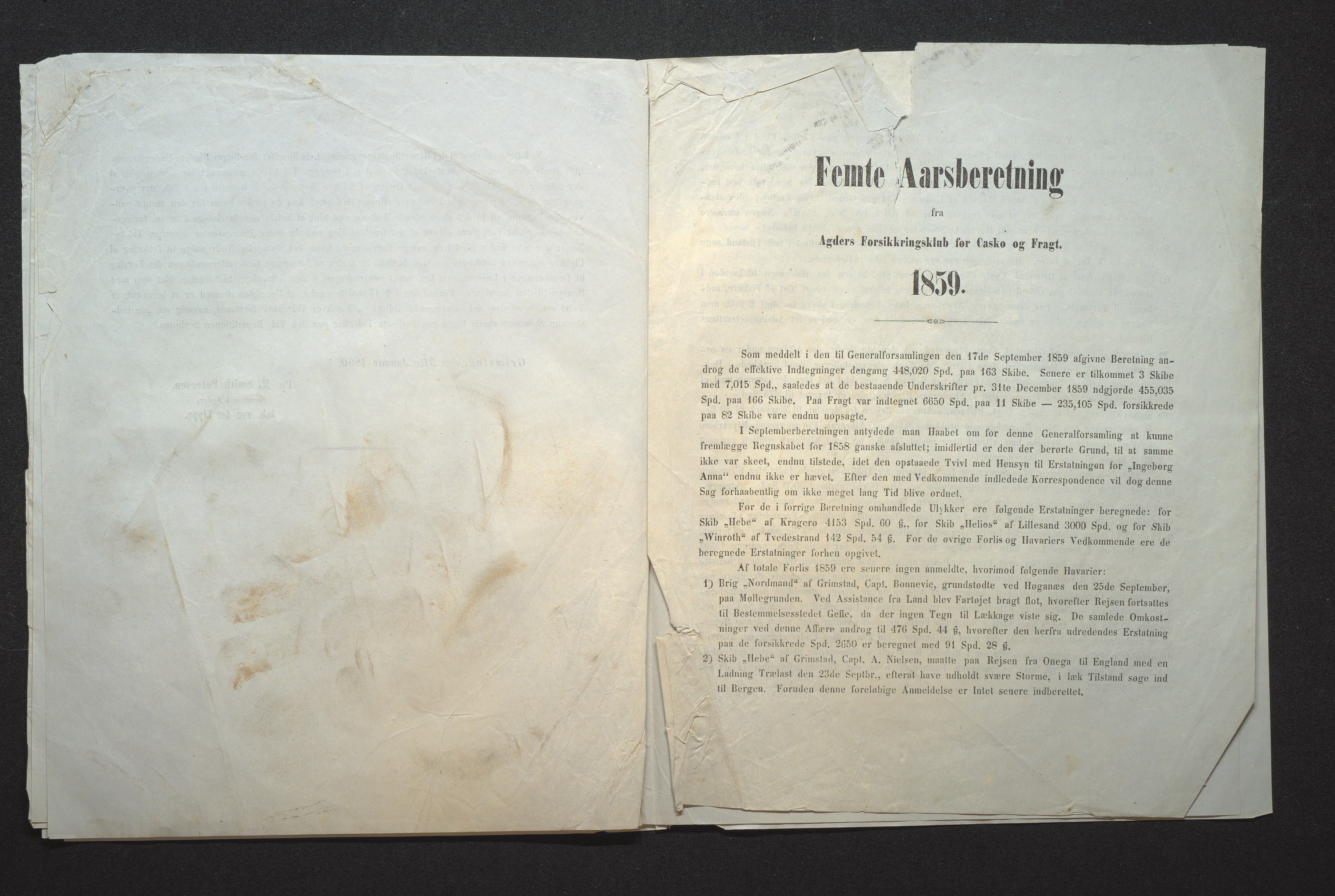 Agders Gjensidige Assuranceforening, AAKS/PA-1718/05/L0001: Regnskap, seilavdeling, pakkesak, 1855-1880