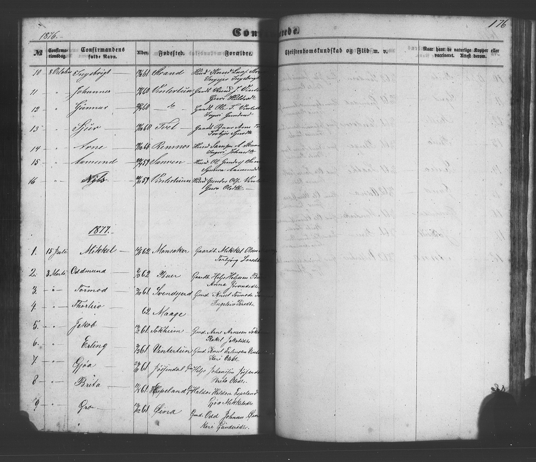 Odda Sokneprestembete, AV/SAB-A-77201/H/Hab: Klokkerbok nr. A 4, 1858-1886, s. 176