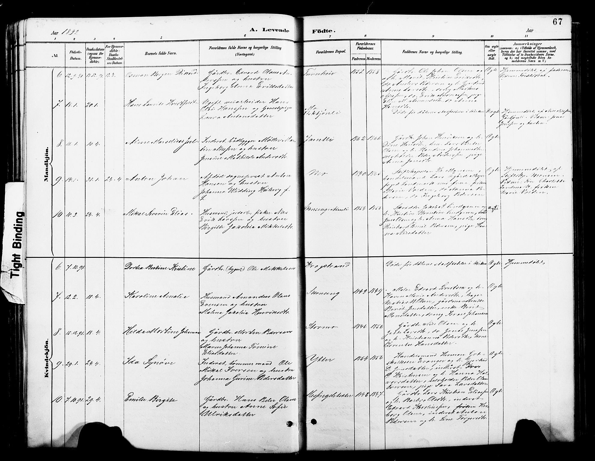 Ministerialprotokoller, klokkerbøker og fødselsregistre - Nordland, SAT/A-1459/827/L0421: Klokkerbok nr. 827C10, 1887-1906, s. 67