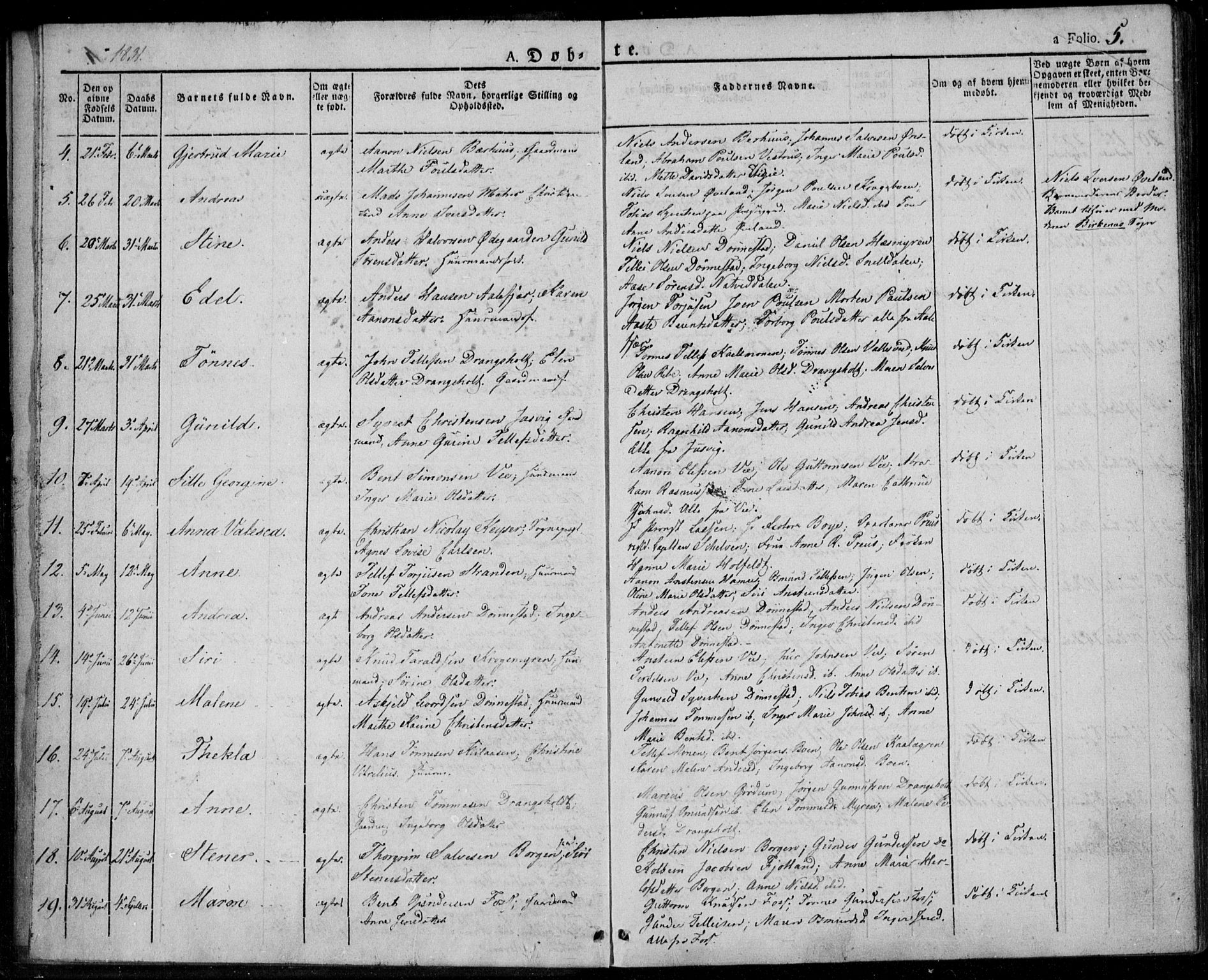 Tveit sokneprestkontor, AV/SAK-1111-0043/F/Fa/L0003: Ministerialbok nr. A 3, 1829-1852, s. 5