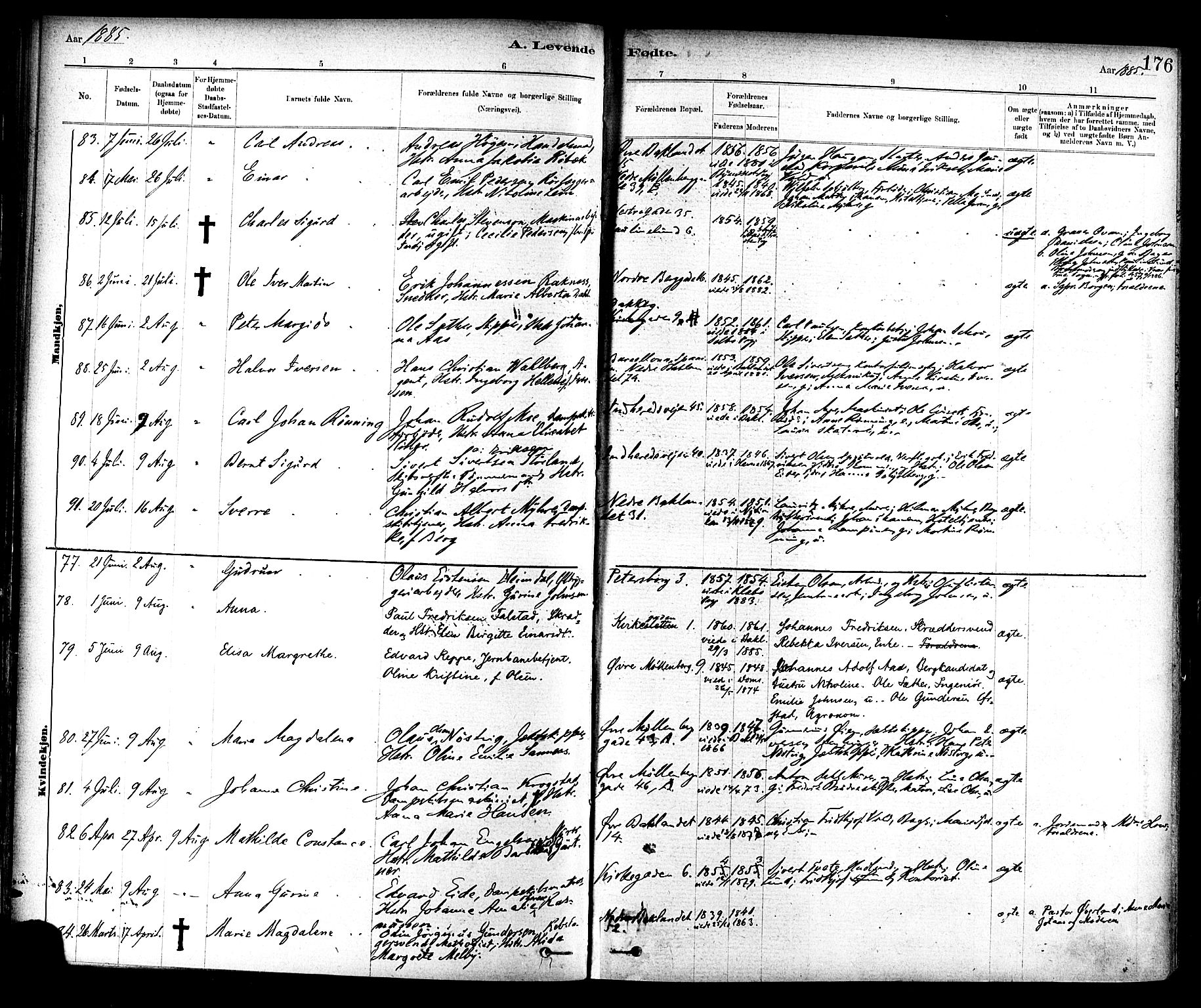 Ministerialprotokoller, klokkerbøker og fødselsregistre - Sør-Trøndelag, SAT/A-1456/604/L0188: Ministerialbok nr. 604A09, 1878-1892, s. 176