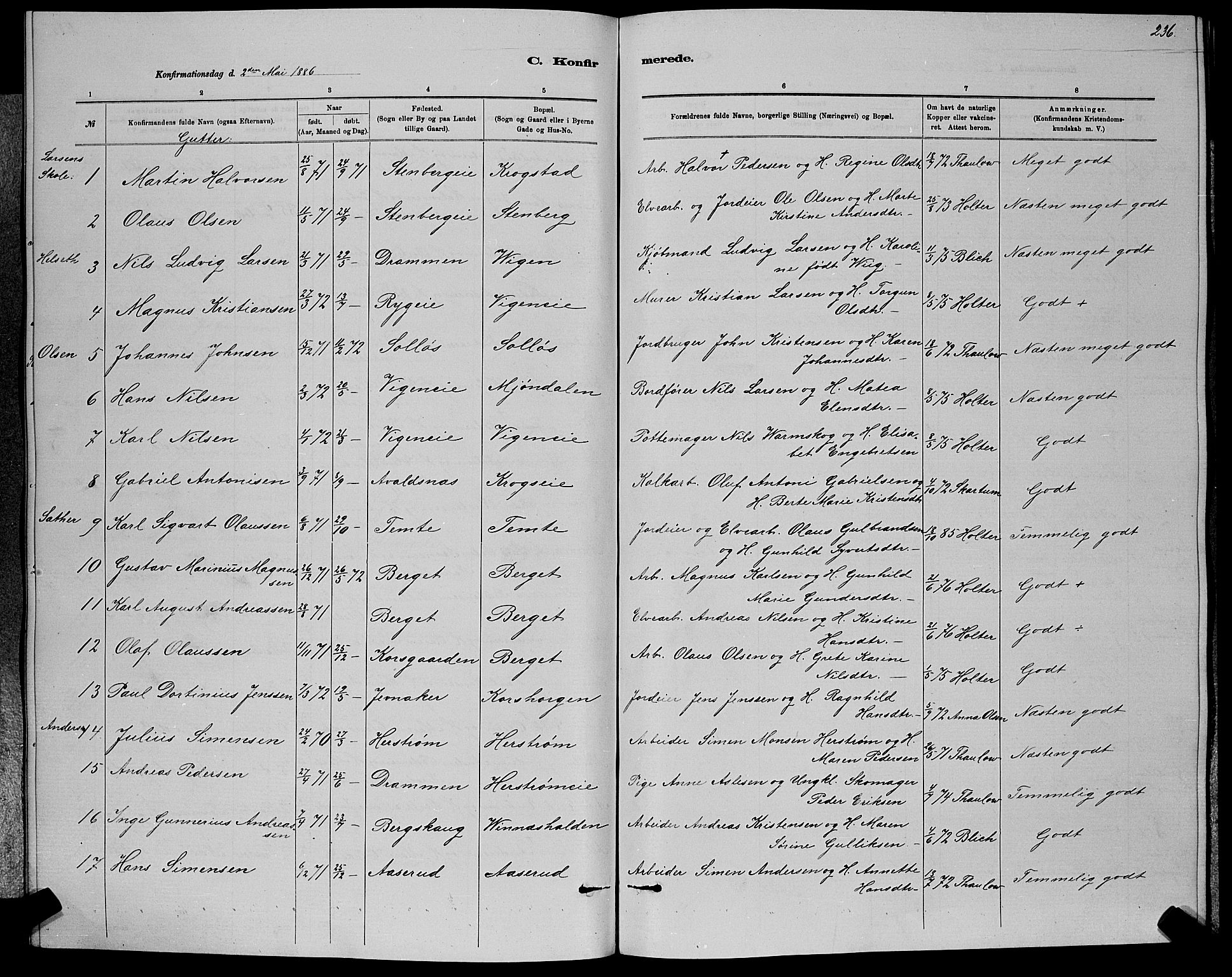 Nedre Eiker kirkebøker, SAKO/A-612/G/Ga/L0002: Klokkerbok nr. 2, 1880-1896, s. 236