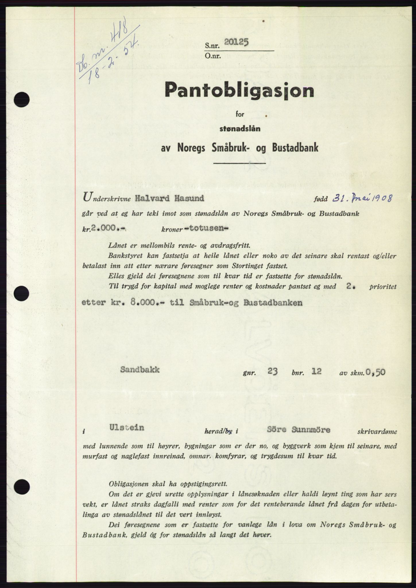 Søre Sunnmøre sorenskriveri, SAT/A-4122/1/2/2C/L0124: Pantebok nr. 12B, 1953-1954, Dagboknr: 418/1954