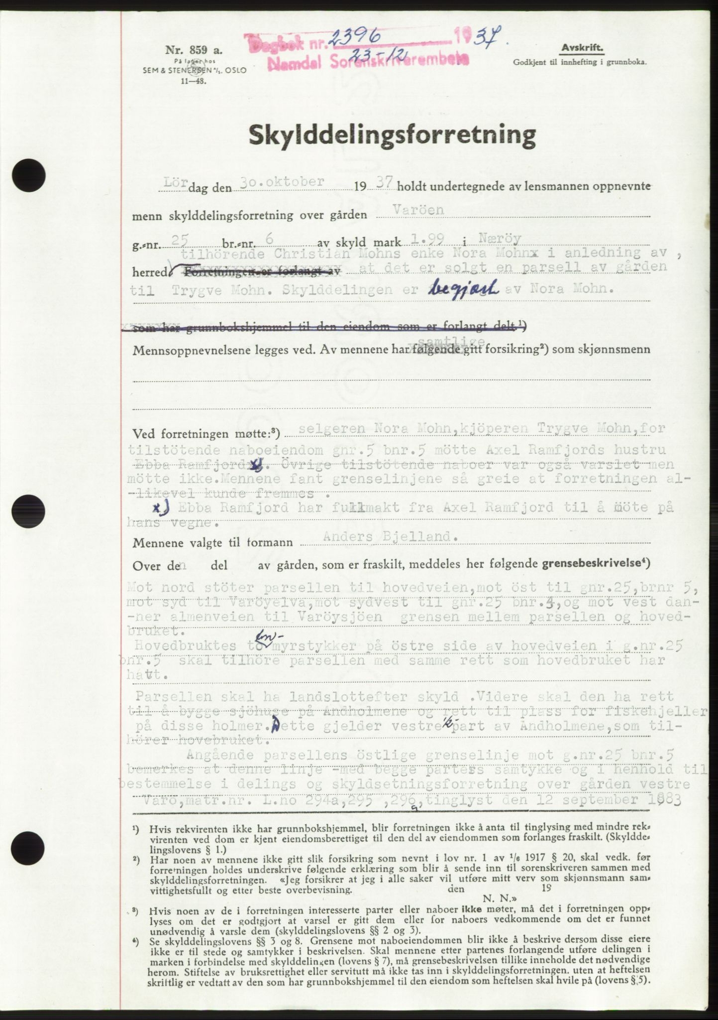 Namdal sorenskriveri, SAT/A-4133/1/2/2C: Pantebok nr. -, 1937-1939, Tingl.dato: 23.12.1937