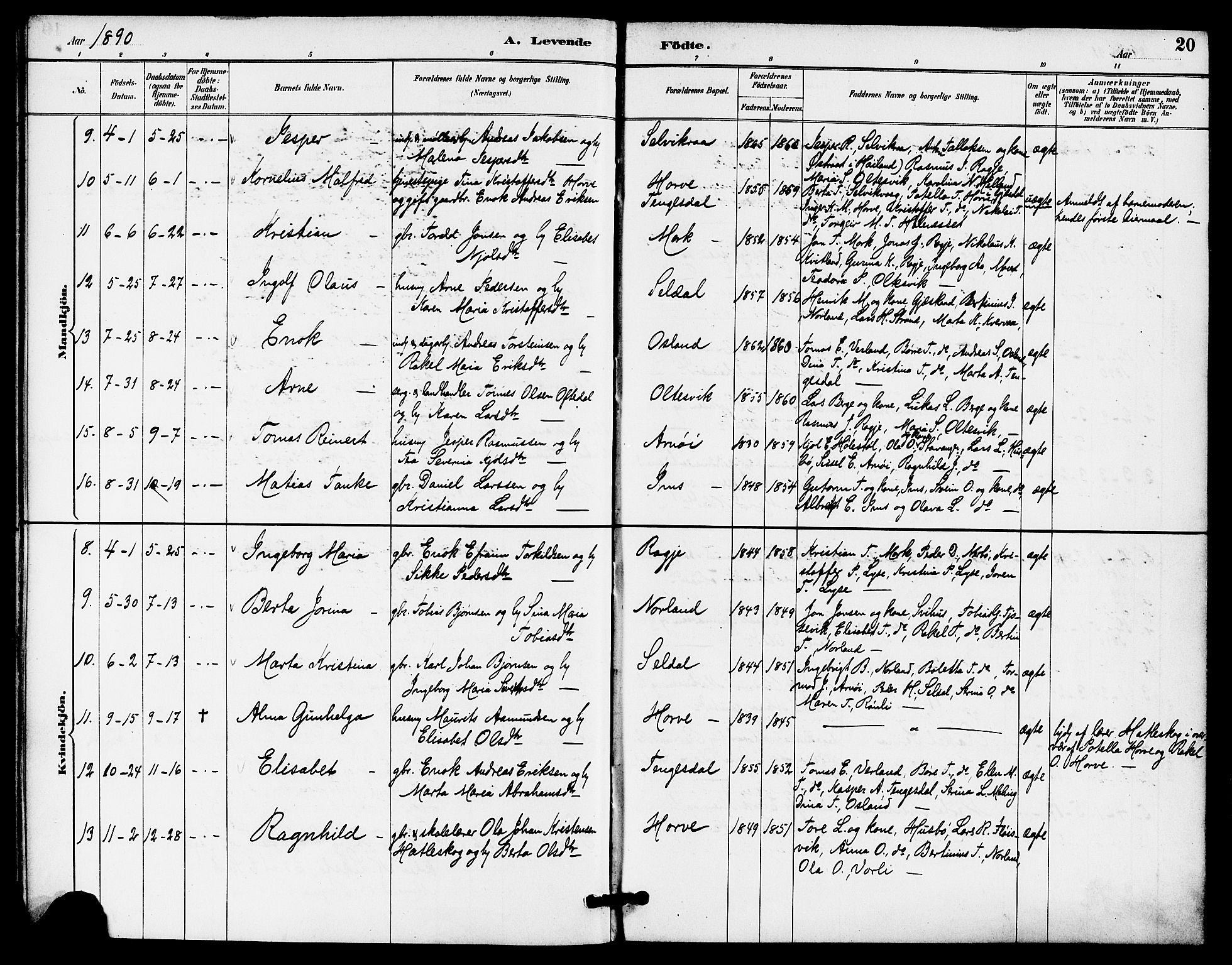 Høgsfjord sokneprestkontor, AV/SAST-A-101624/H/Ha/Haa/L0005: Ministerialbok nr. A 5, 1885-1897, s. 20