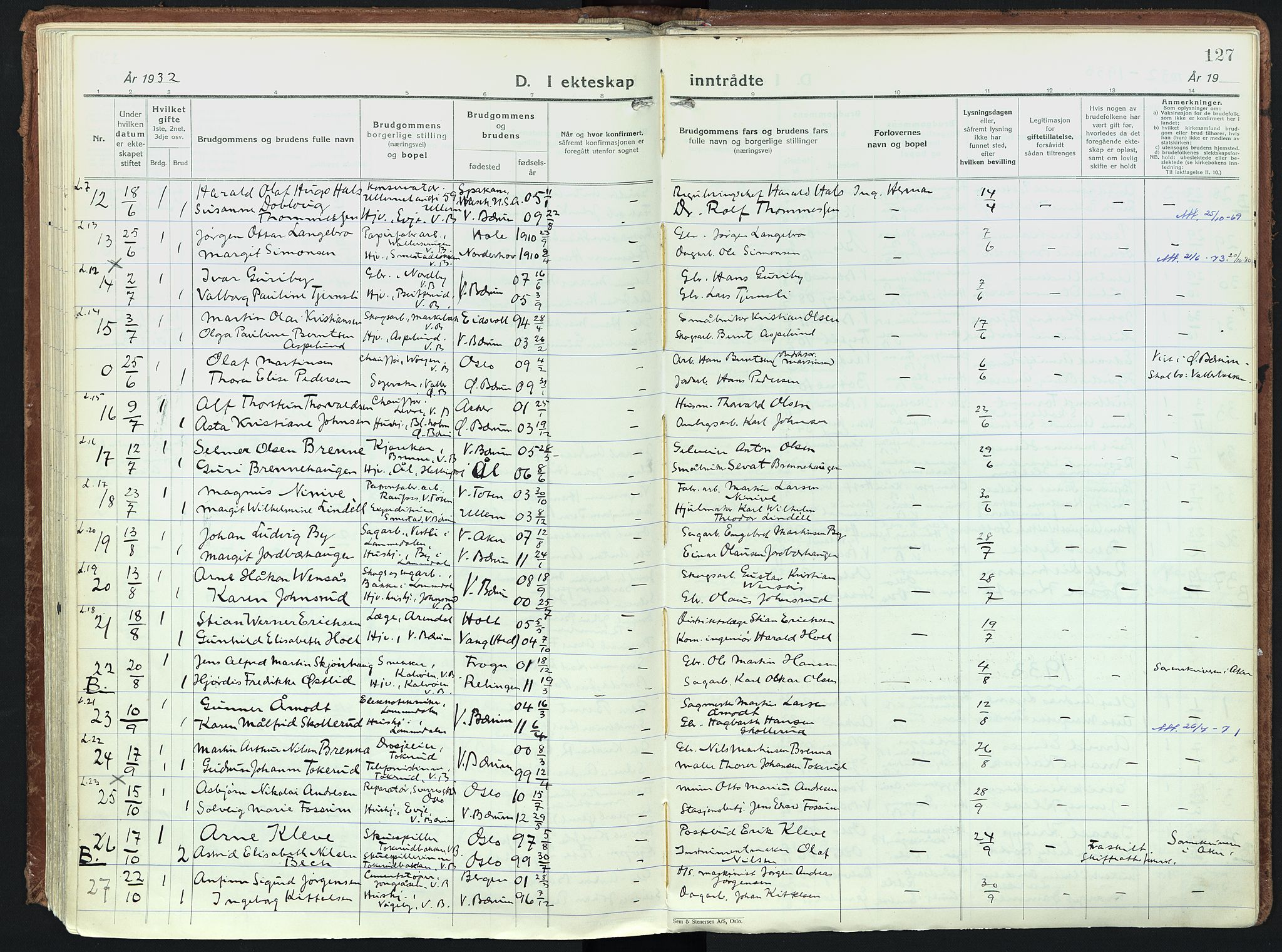 Vestre Bærum prestekontor Kirkebøker, SAO/A-10209a/F/Fa/L0006: Ministerialbok nr. 6, 1931-1947, s. 127