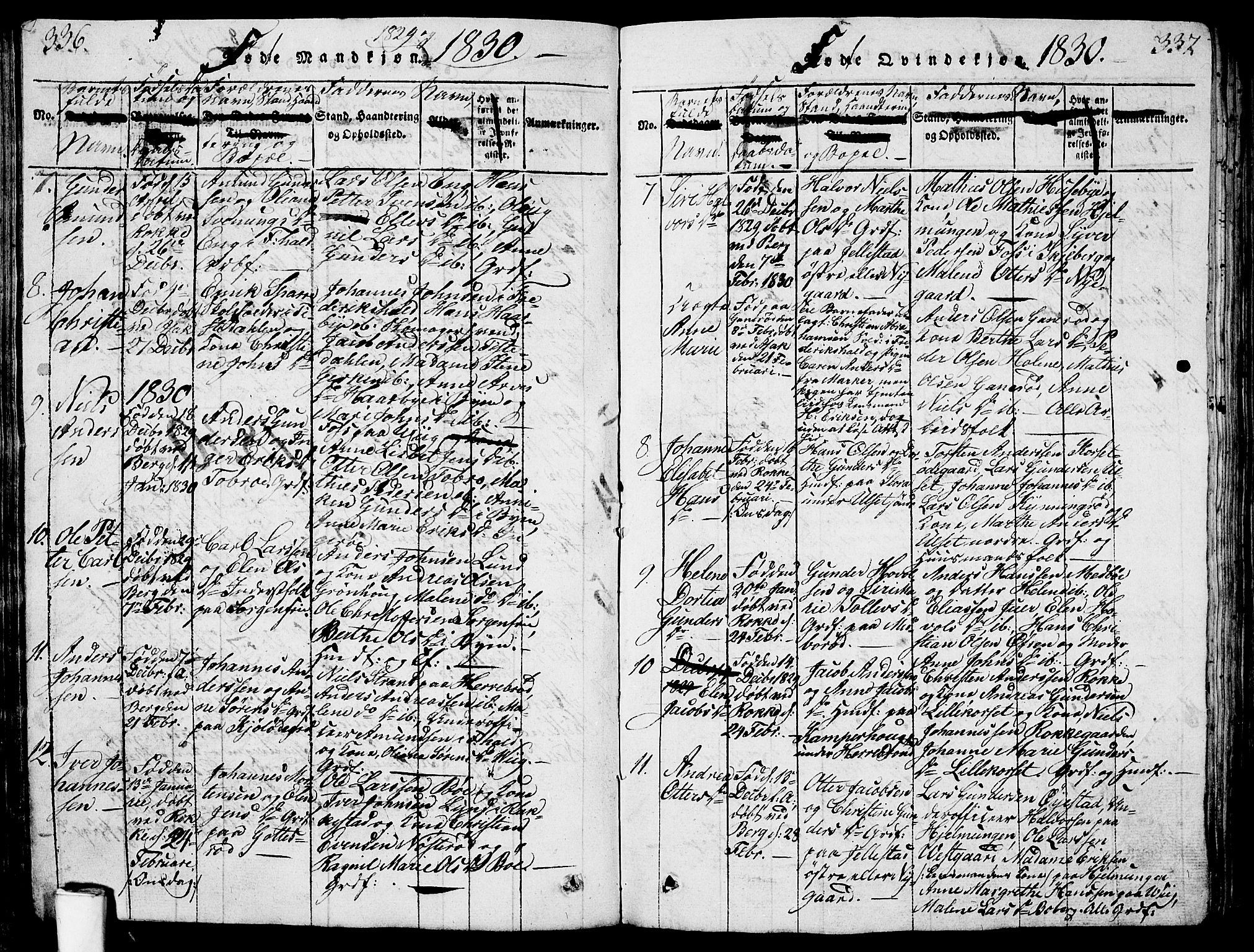 Berg prestekontor Kirkebøker, AV/SAO-A-10902/G/Ga/L0001: Klokkerbok nr. I 1, 1815-1832, s. 336-337