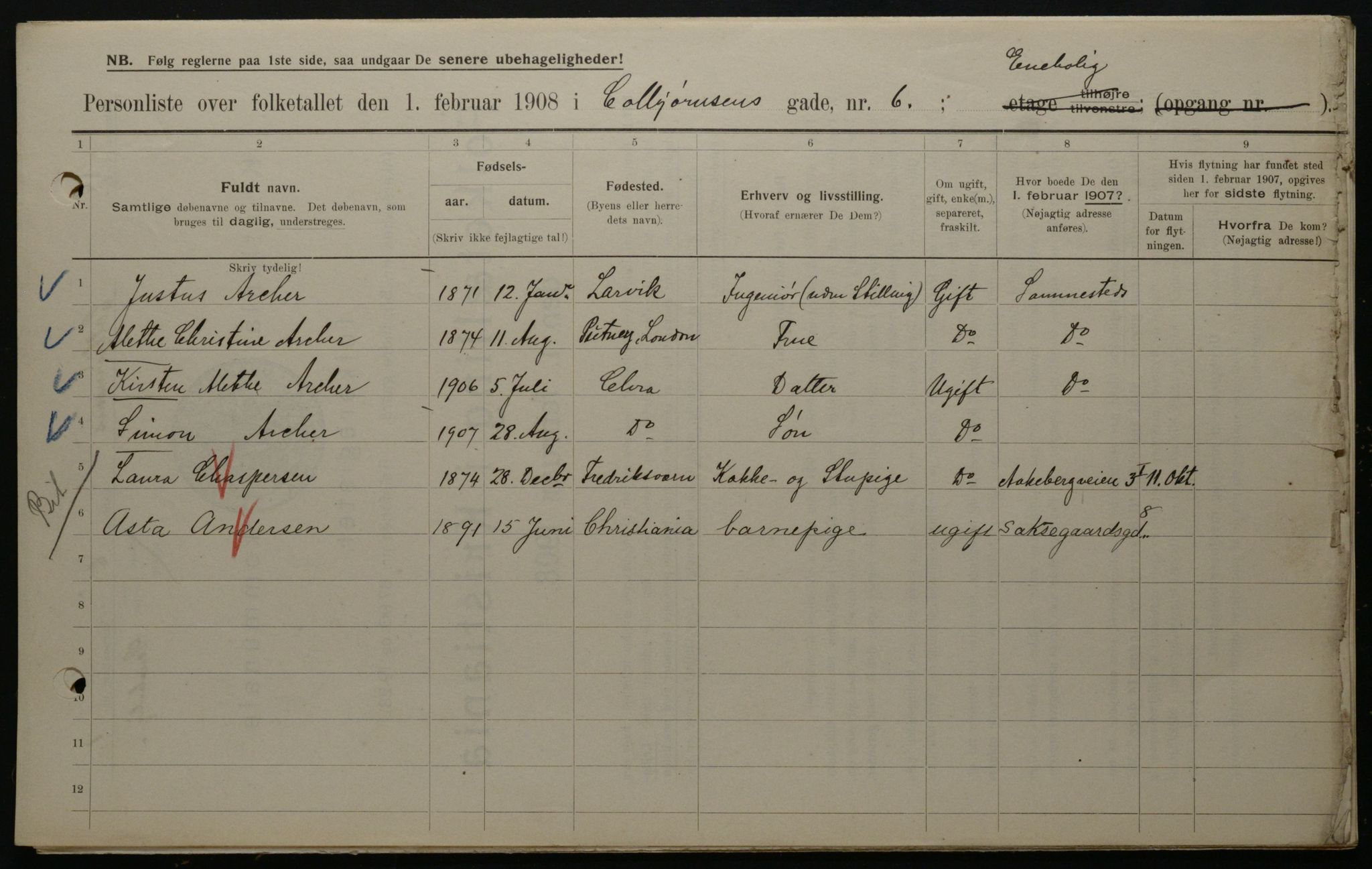 OBA, Kommunal folketelling 1.2.1908 for Kristiania kjøpstad, 1908, s. 12104
