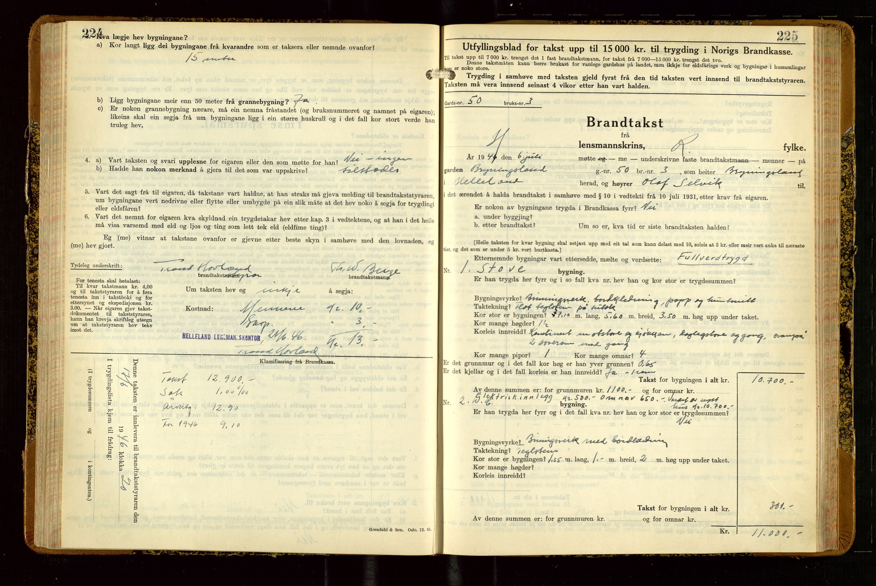 Helleland lensmannskontor, AV/SAST-A-100209/Gob/L0004: "Brandtakstbok", 1939-1949, s. 224-225