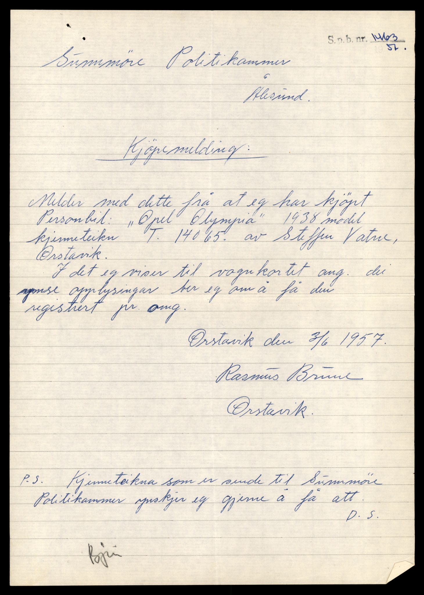 Møre og Romsdal vegkontor - Ålesund trafikkstasjon, AV/SAT-A-4099/F/Fe/L0042: Registreringskort for kjøretøy T 13906 - T 14079, 1927-1998, s. 2834