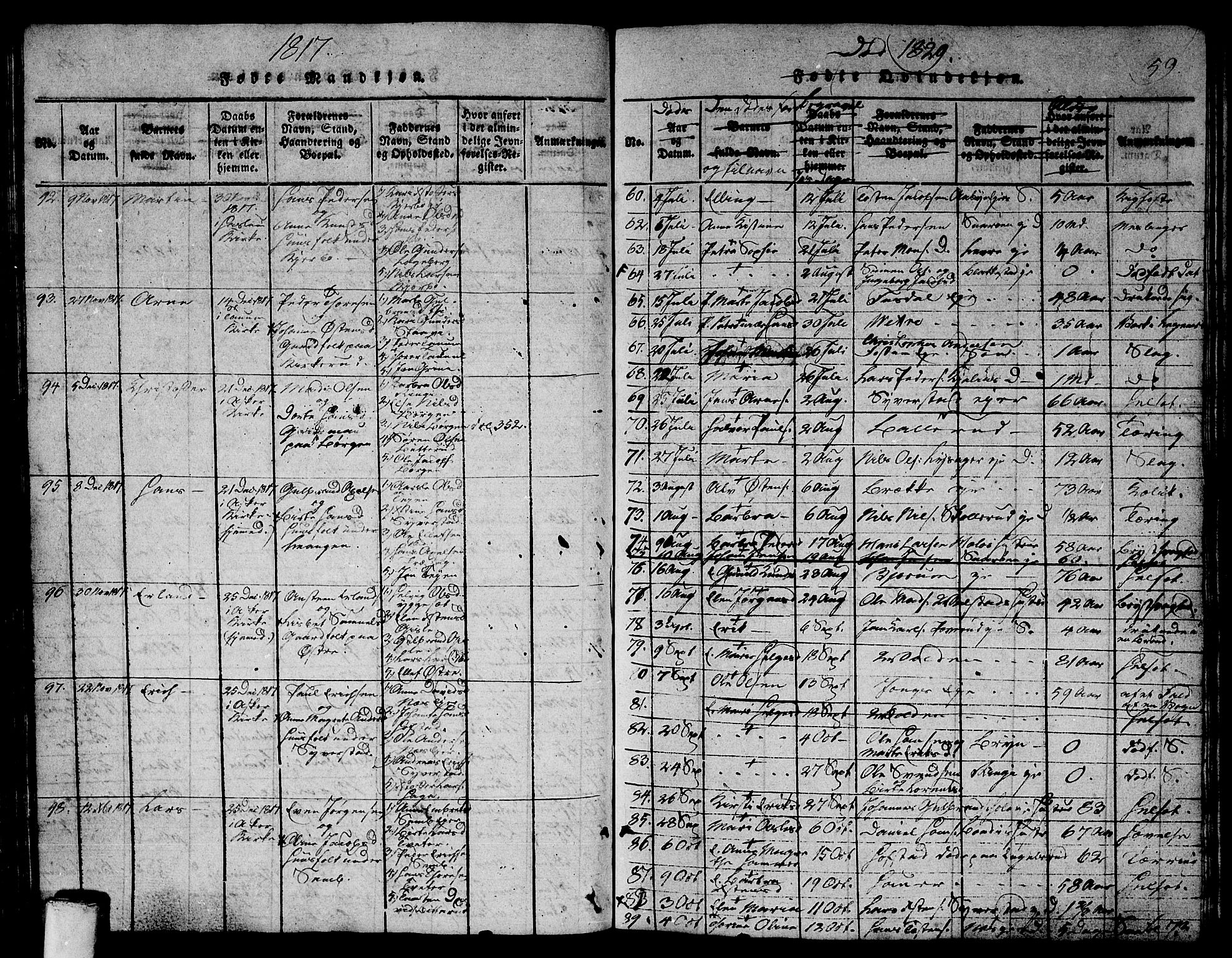 Asker prestekontor Kirkebøker, AV/SAO-A-10256a/G/Ga/L0001: Klokkerbok nr. I 1, 1814-1830, s. 59