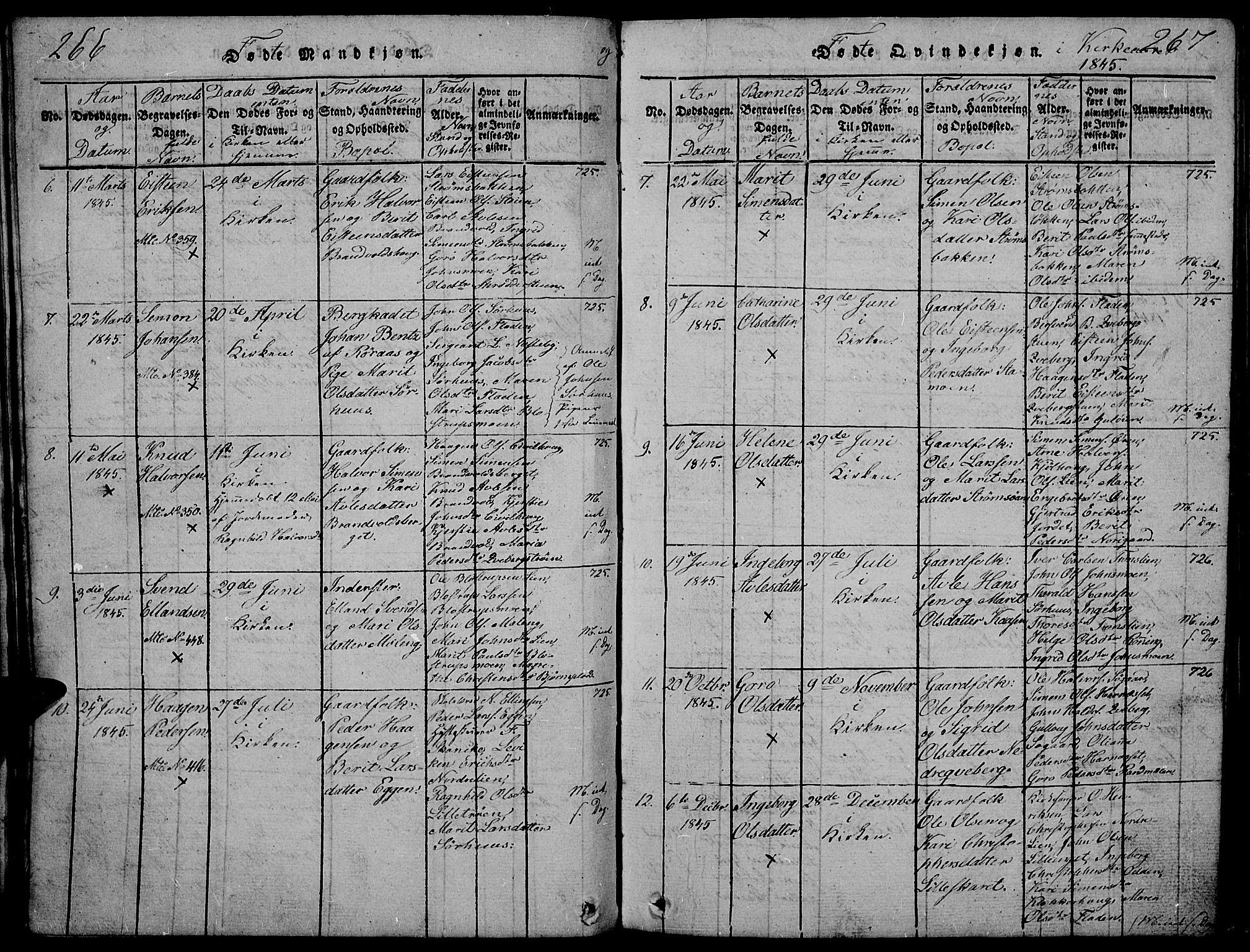 Tynset prestekontor, SAH/PREST-058/H/Ha/Hab/L0002: Klokkerbok nr. 2, 1814-1862, s. 266-267