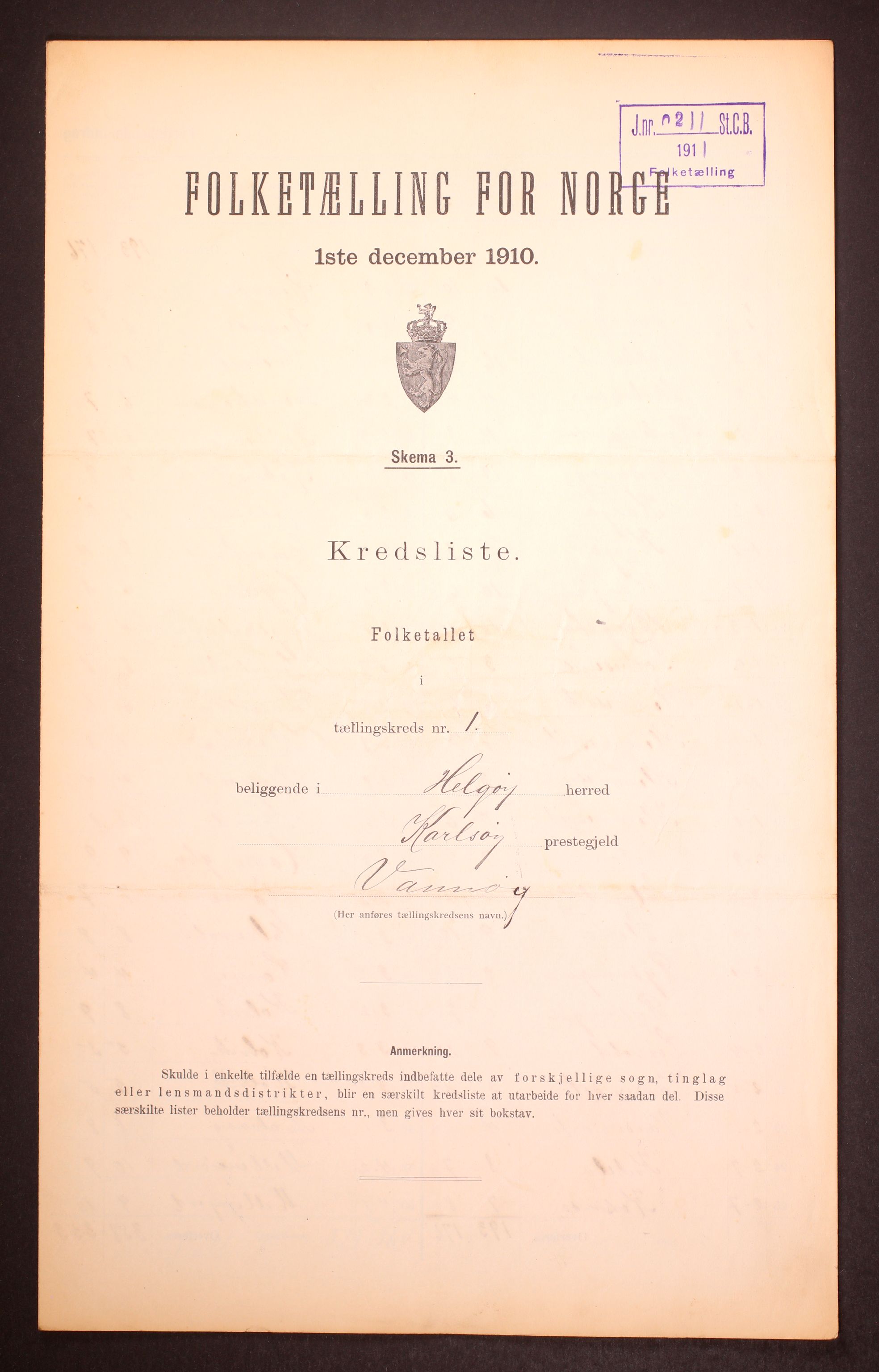 RA, Folketelling 1910 for 1935 Helgøy herred, 1910, s. 4