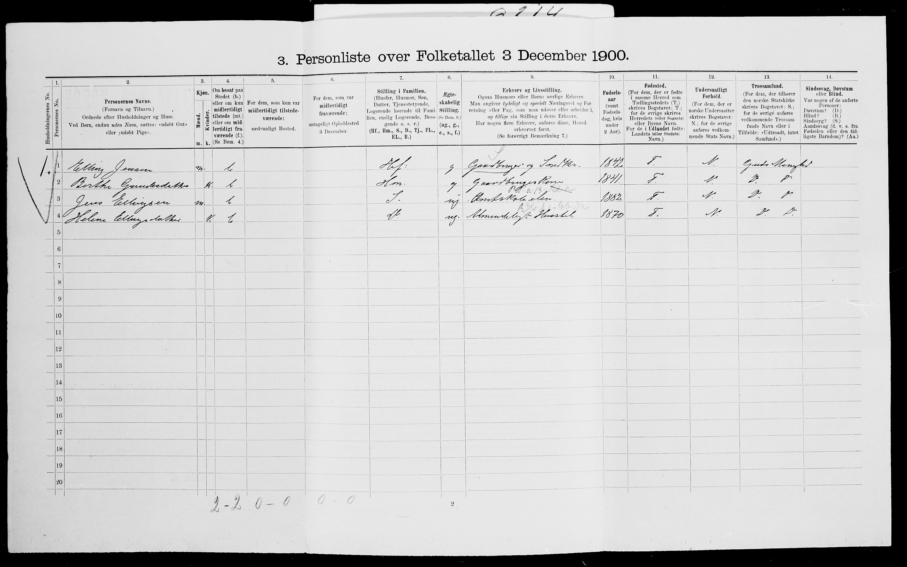 SAK, Folketelling 1900 for 0912 Vegårshei herred, 1900, s. 589