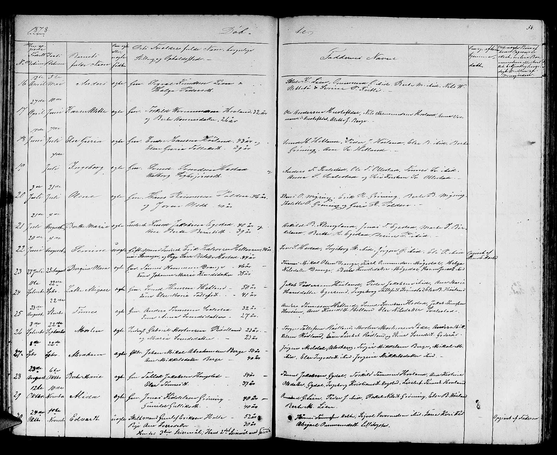Helleland sokneprestkontor, AV/SAST-A-101810: Klokkerbok nr. B 2, 1848-1886, s. 56