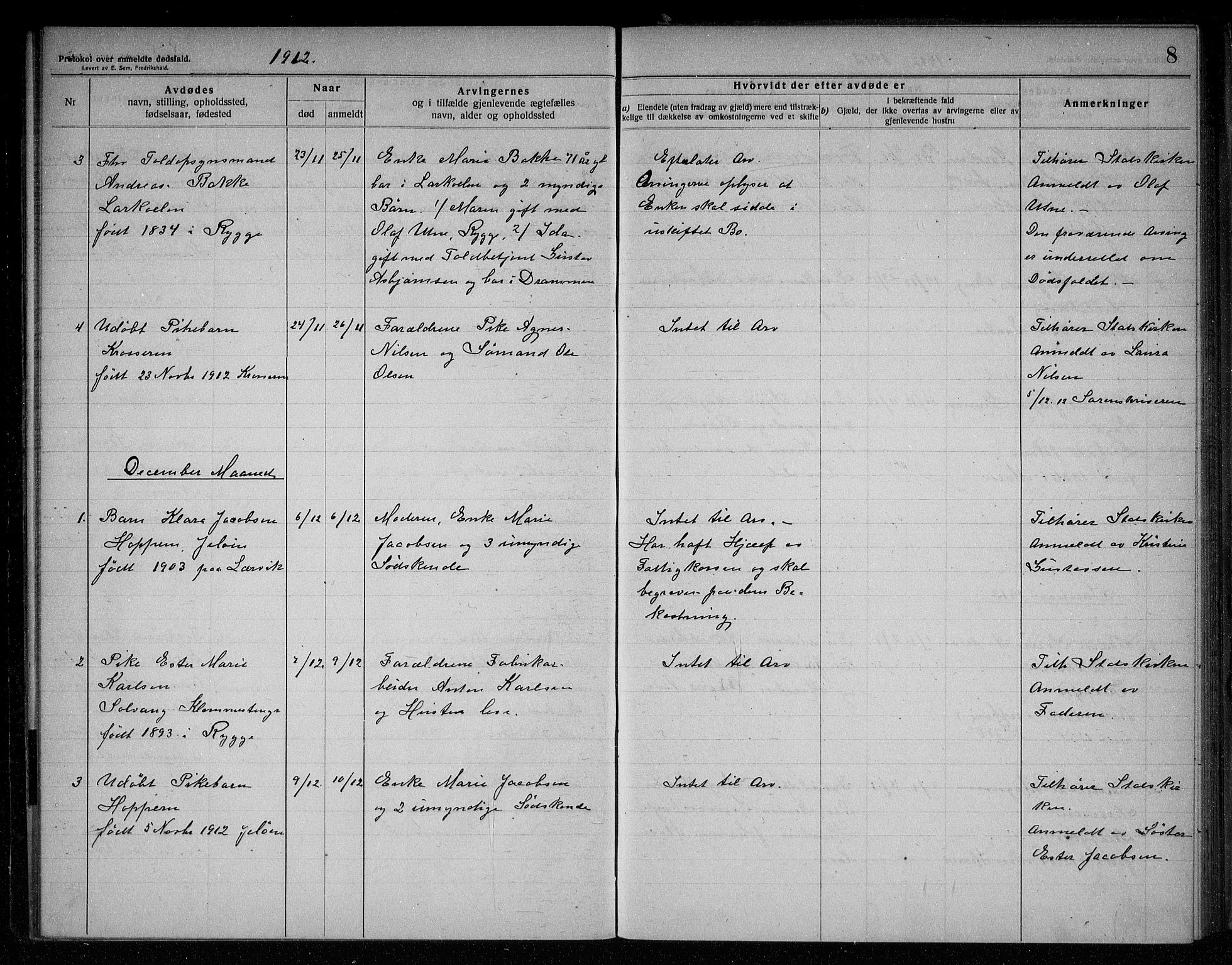 Rygge lensmannskontor, AV/SAO-A-10005/H/Ha/Haa/L0005: Dødsfallsprotokoll, 1912-1916, s. 8