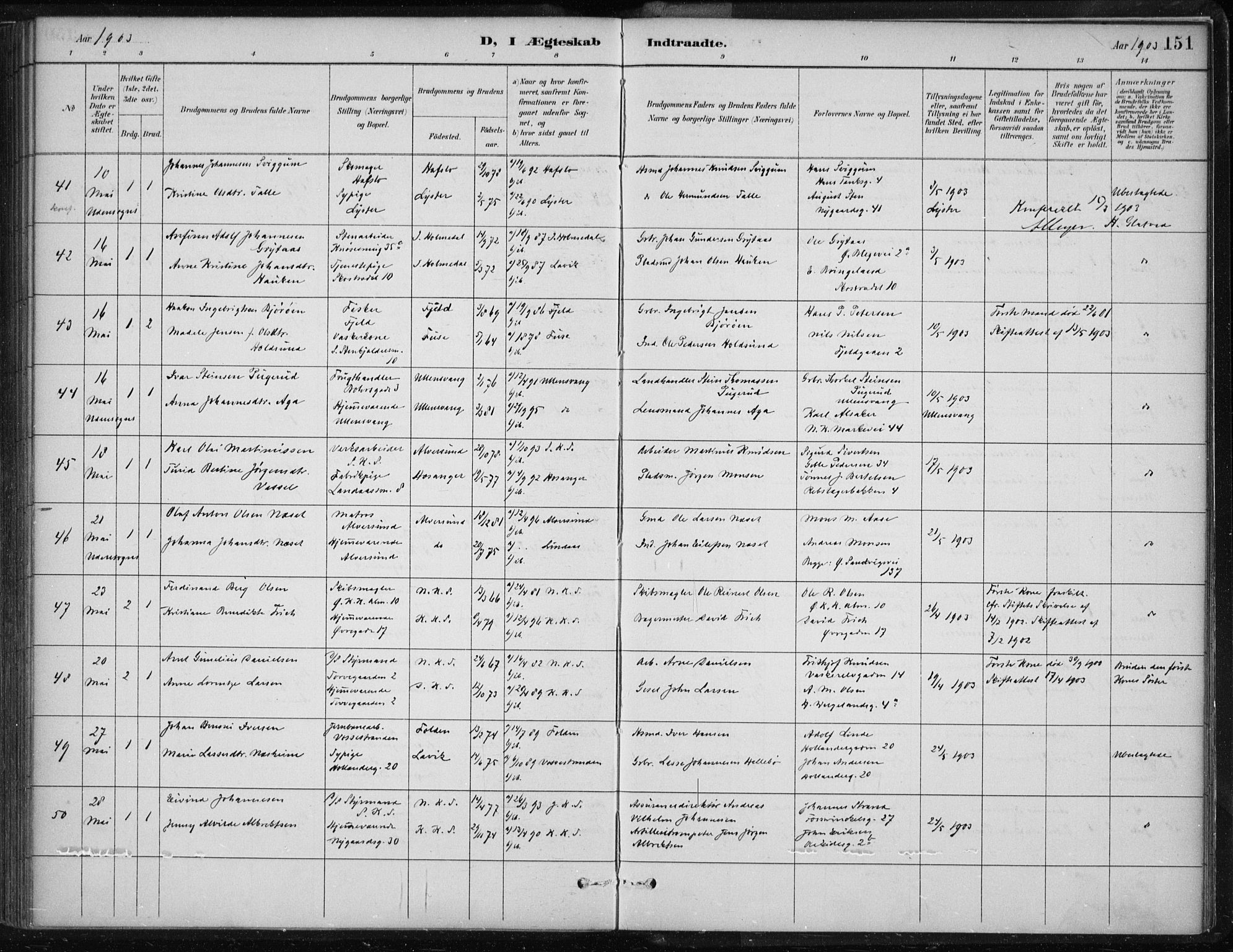 Korskirken sokneprestembete, AV/SAB-A-76101/H/Hab: Klokkerbok nr. D 3, 1887-1906, s. 151