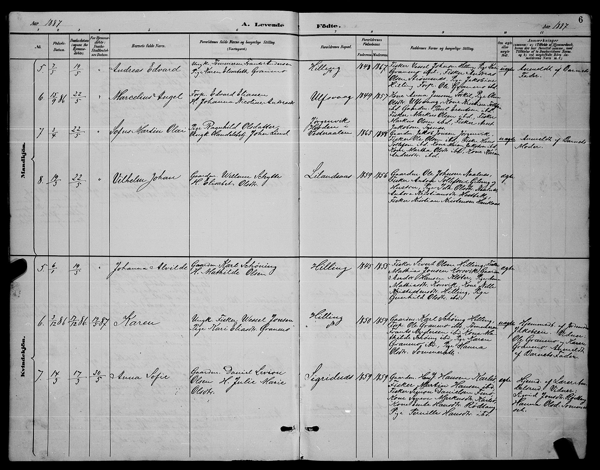 Ministerialprotokoller, klokkerbøker og fødselsregistre - Nordland, AV/SAT-A-1459/859/L0859: Klokkerbok nr. 859C05, 1887-1898, s. 6