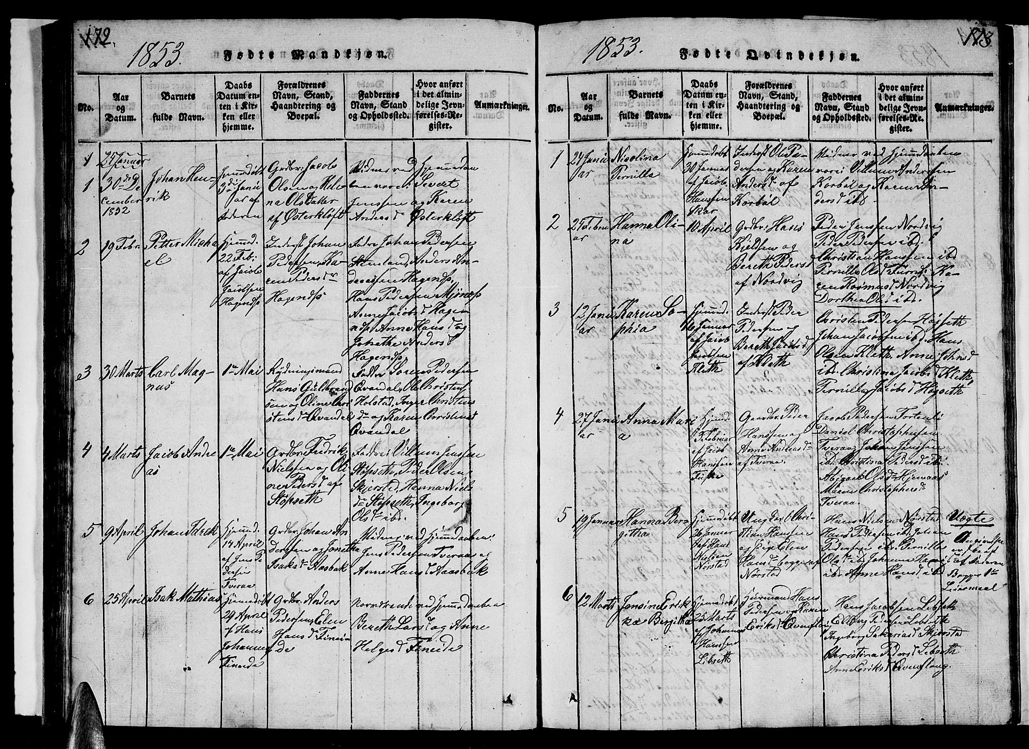 Ministerialprotokoller, klokkerbøker og fødselsregistre - Nordland, SAT/A-1459/852/L0752: Klokkerbok nr. 852C03, 1840-1855, s. 172-173