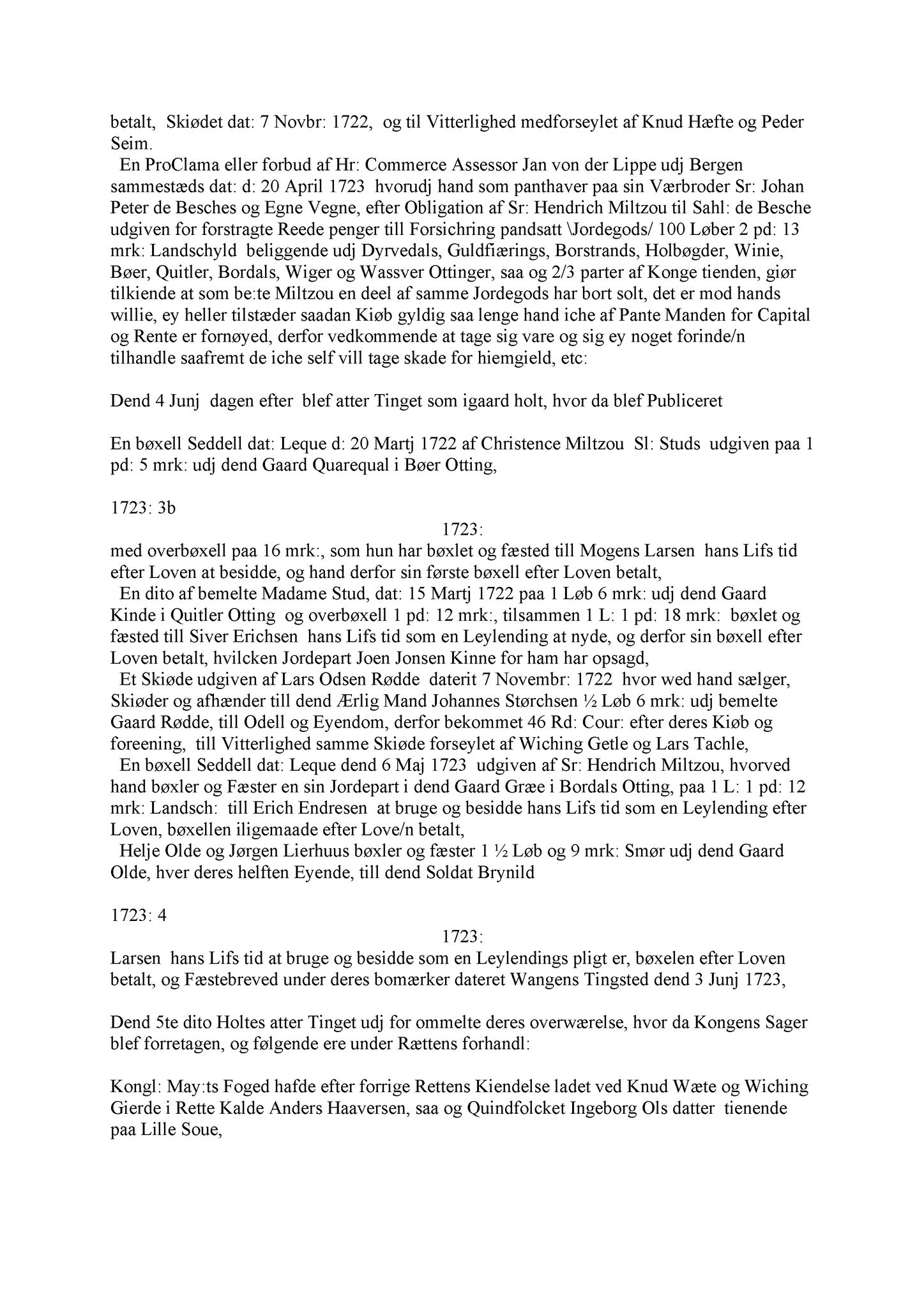 Samling av fulltekstavskrifter, SAB/FULLTEKST/A/12/0084: Hardanger og Voss sorenskriveri, tingbok nr. Ad 10 for Hardanger, Voss og Lysekloster, 1723-1725