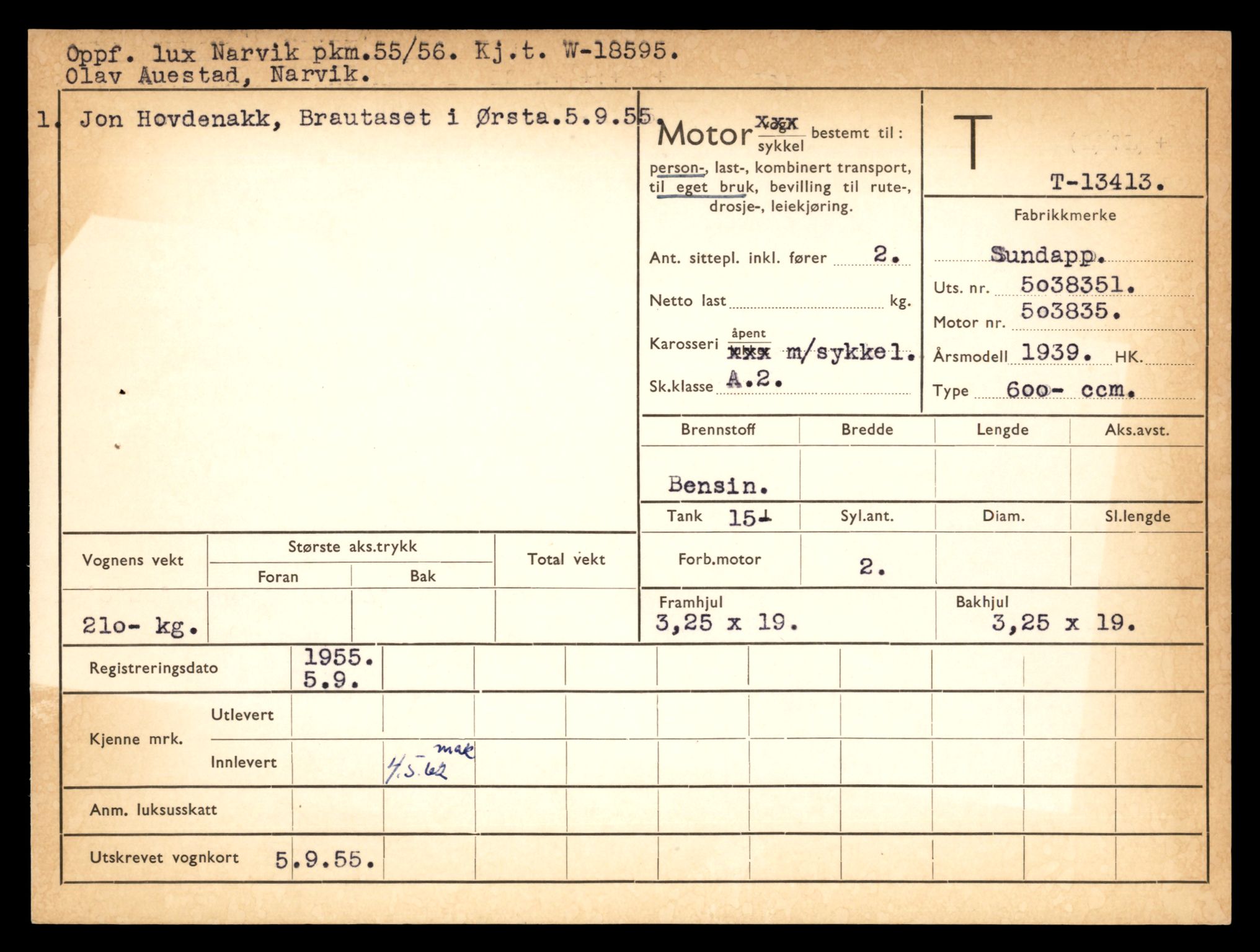 Møre og Romsdal vegkontor - Ålesund trafikkstasjon, AV/SAT-A-4099/F/Fe/L0039: Registreringskort for kjøretøy T 13361 - T 13530, 1927-1998, s. 881