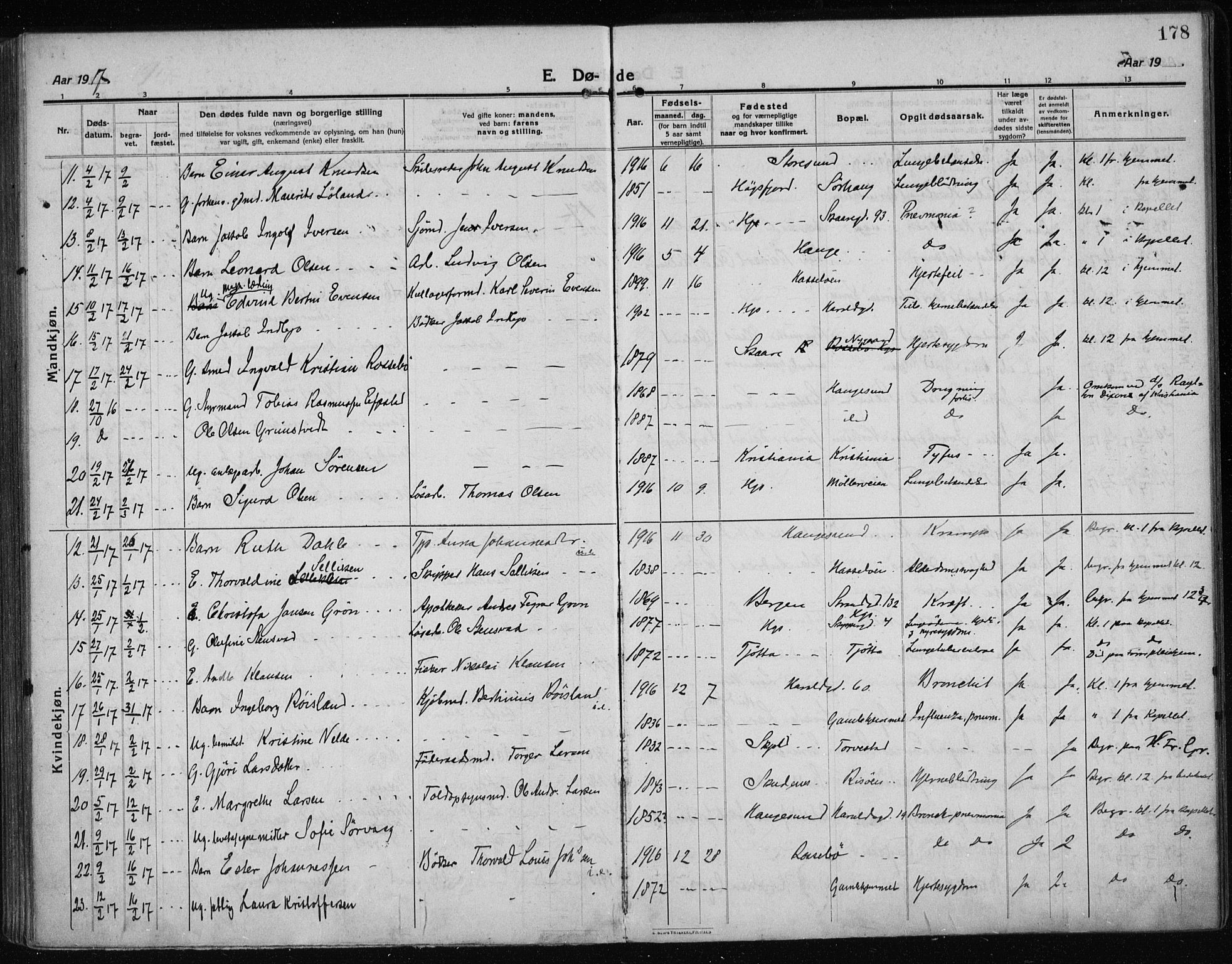 Haugesund sokneprestkontor, AV/SAST-A -101863/H/Ha/Haa/L0009: Ministerialbok nr. A 9, 1914-1929, s. 178