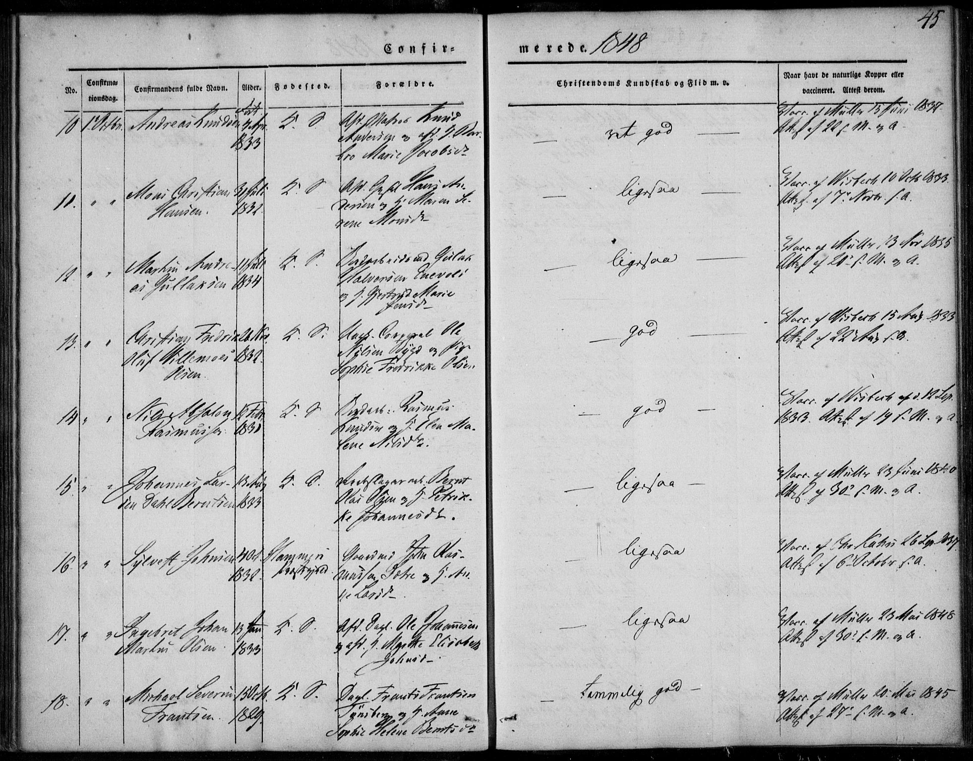 Korskirken sokneprestembete, SAB/A-76101/H/Haa/L0026: Ministerialbok nr. C 2, 1842-1854, s. 45