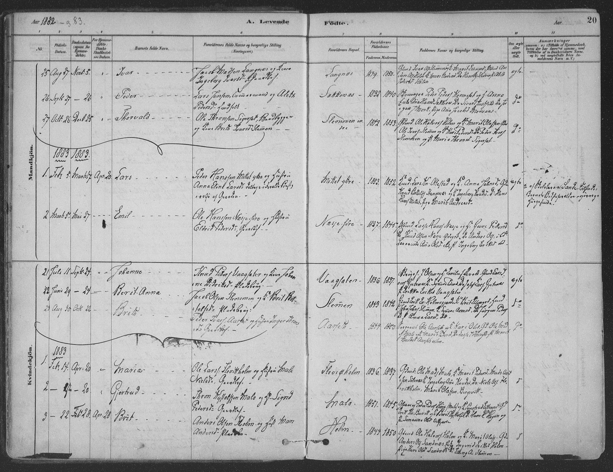 Ministerialprotokoller, klokkerbøker og fødselsregistre - Møre og Romsdal, SAT/A-1454/547/L0604: Ministerialbok nr. 547A06, 1878-1906, s. 20