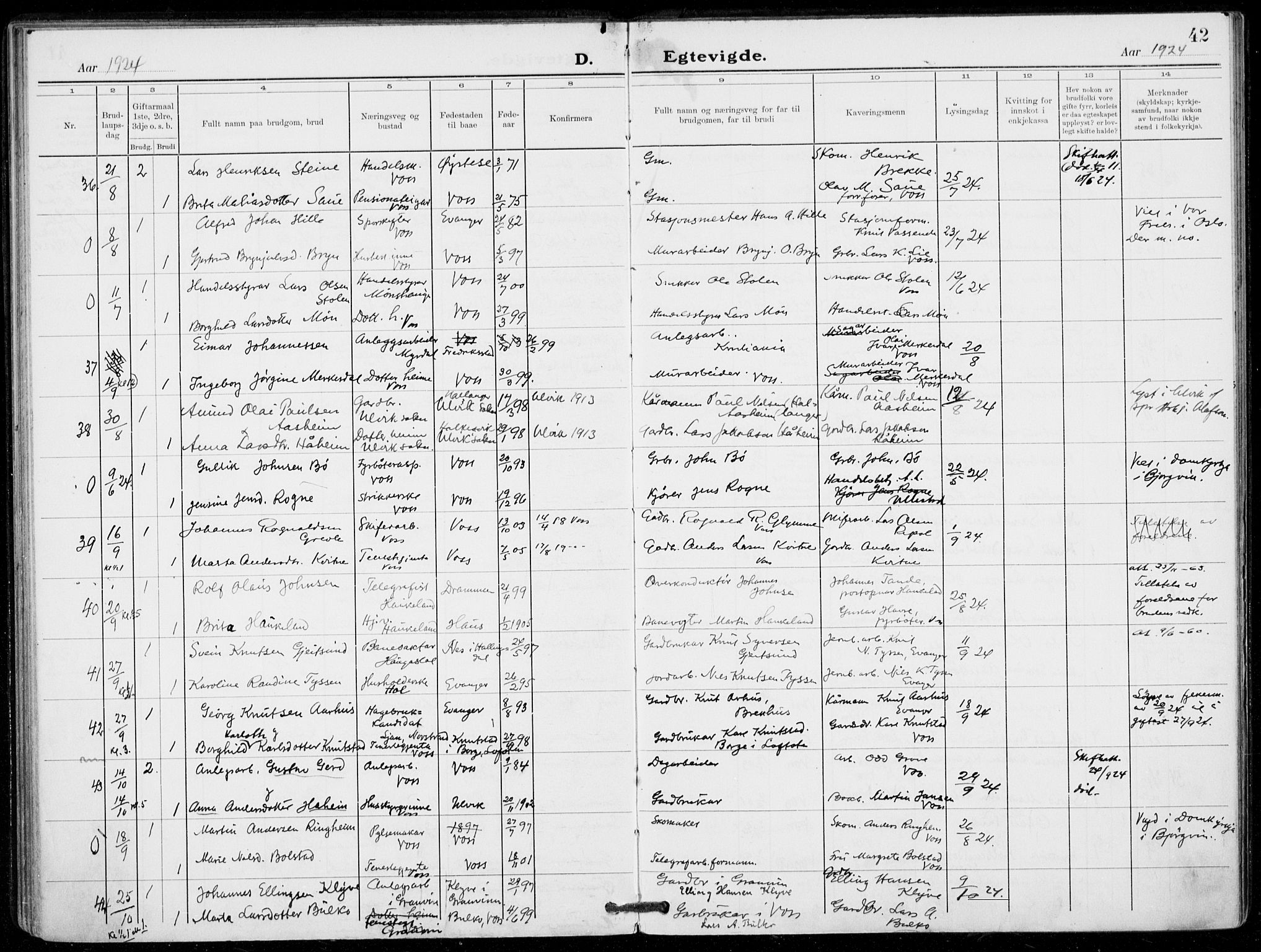 Voss sokneprestembete, AV/SAB-A-79001/H/Haa: Ministerialbok nr. C  2, 1916-1932, s. 42