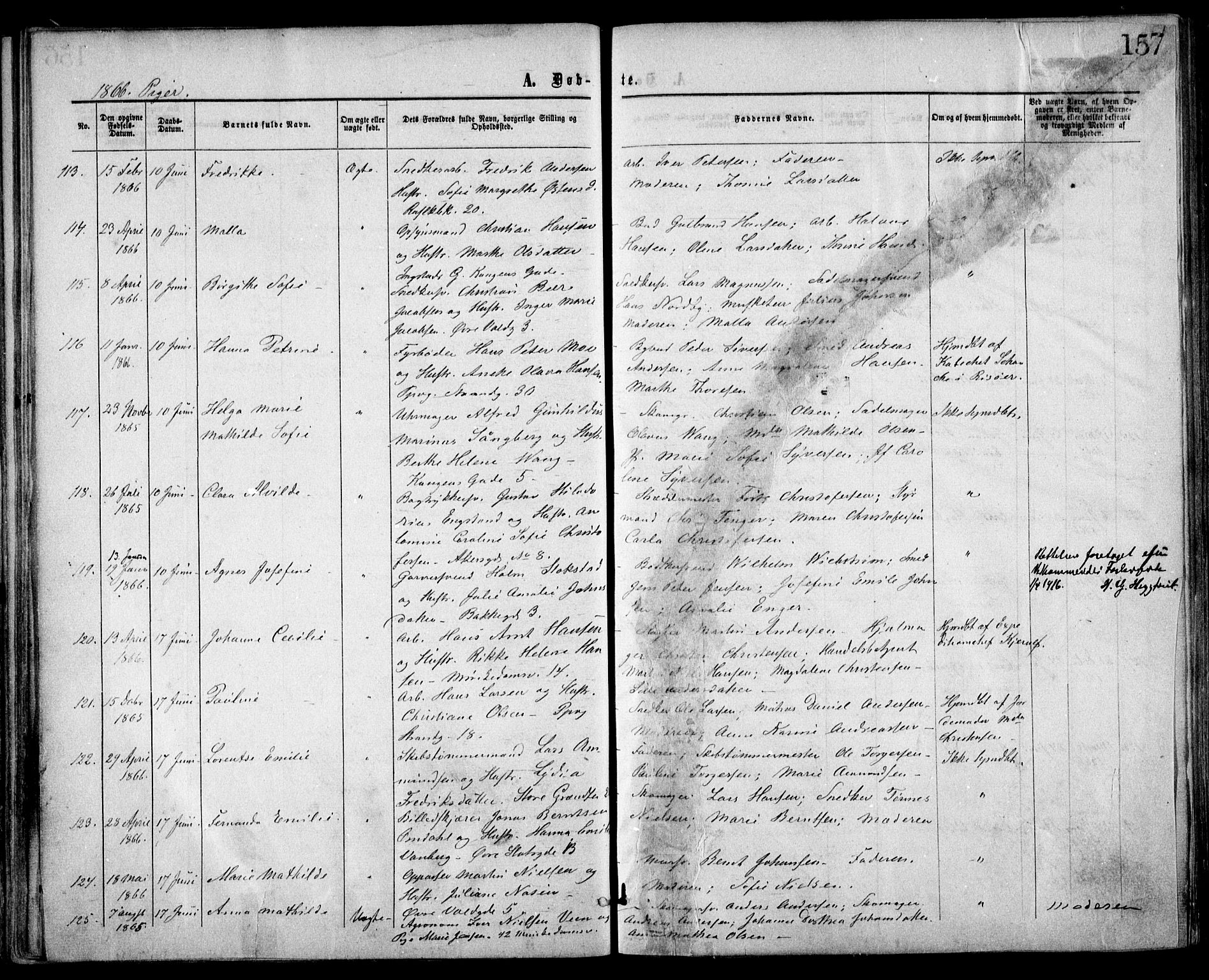 Trefoldighet prestekontor Kirkebøker, AV/SAO-A-10882/F/Fa/L0002: Ministerialbok nr. I 2, 1863-1870, s. 157