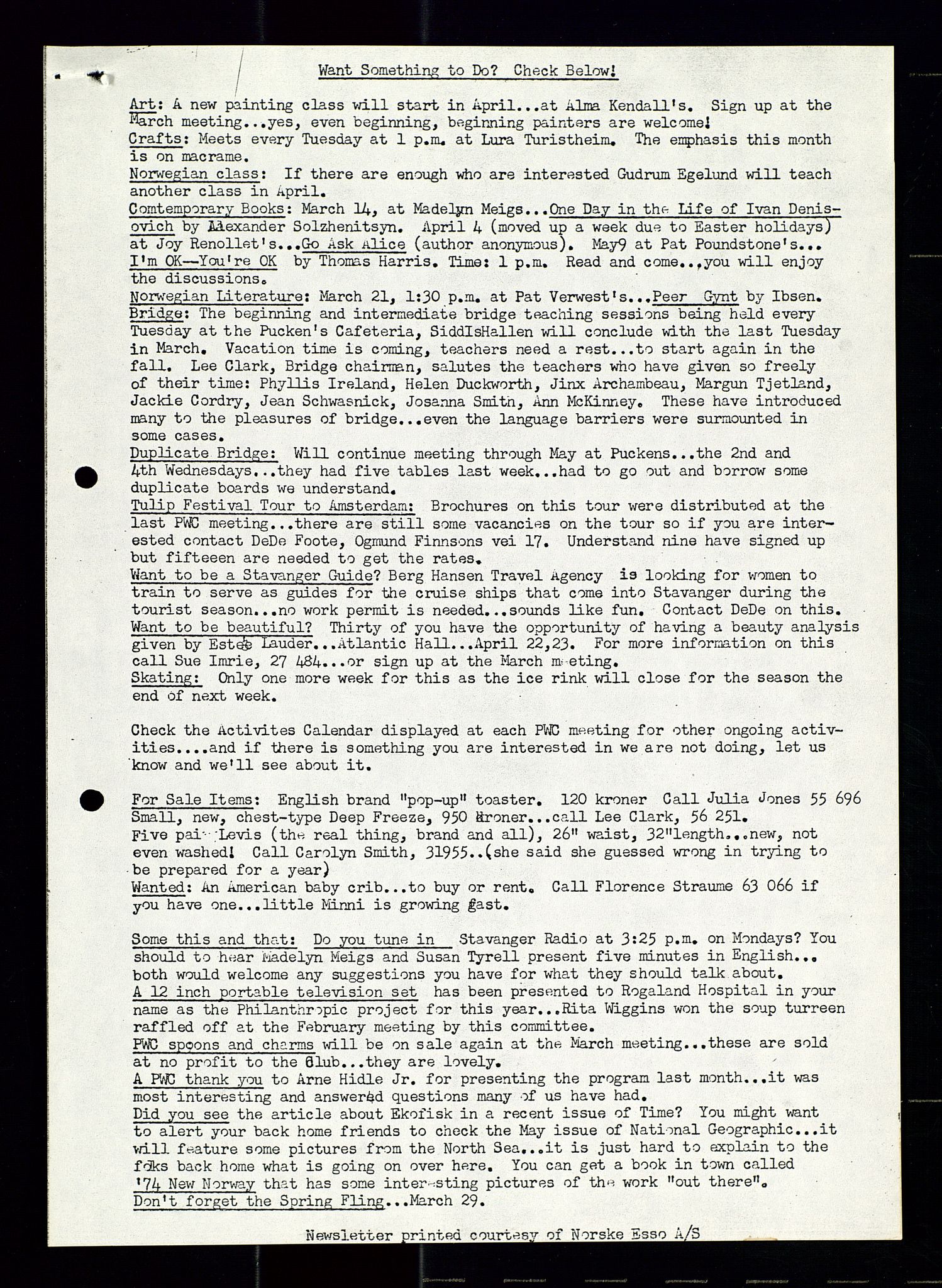 PA 1547 - Petroleum Wives Club, AV/SAST-A-101974/X/Xa/L0001: Newsletters (1971-1978)/radiointervjuer på kasett (1989-1992), 1970-1978