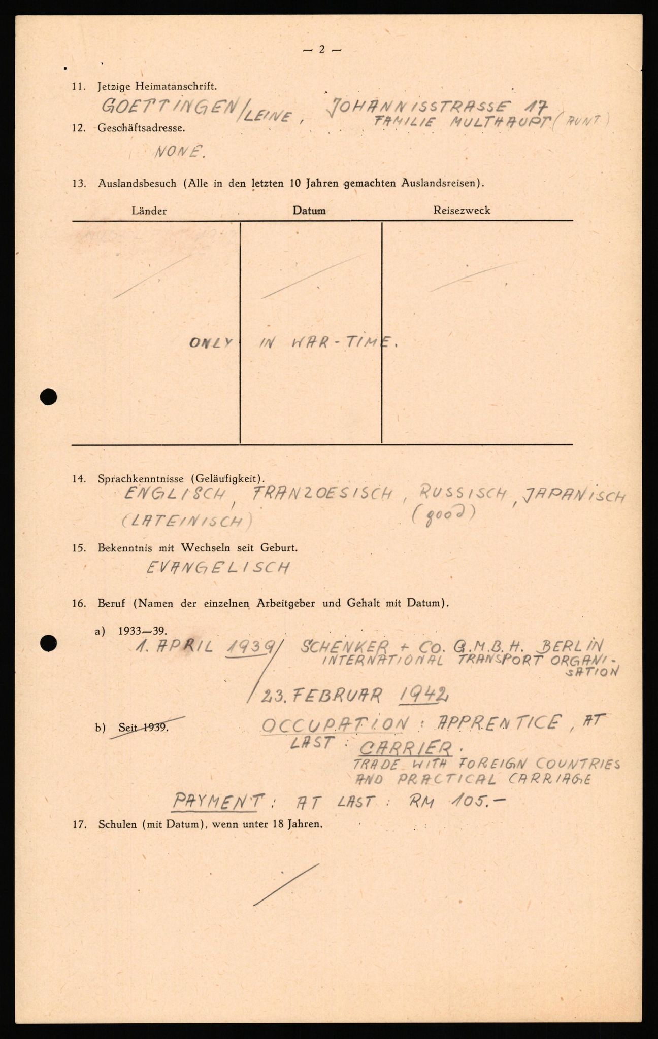 Forsvaret, Forsvarets overkommando II, AV/RA-RAFA-3915/D/Db/L0032: CI Questionaires. Tyske okkupasjonsstyrker i Norge. Tyskere., 1945-1946, s. 59