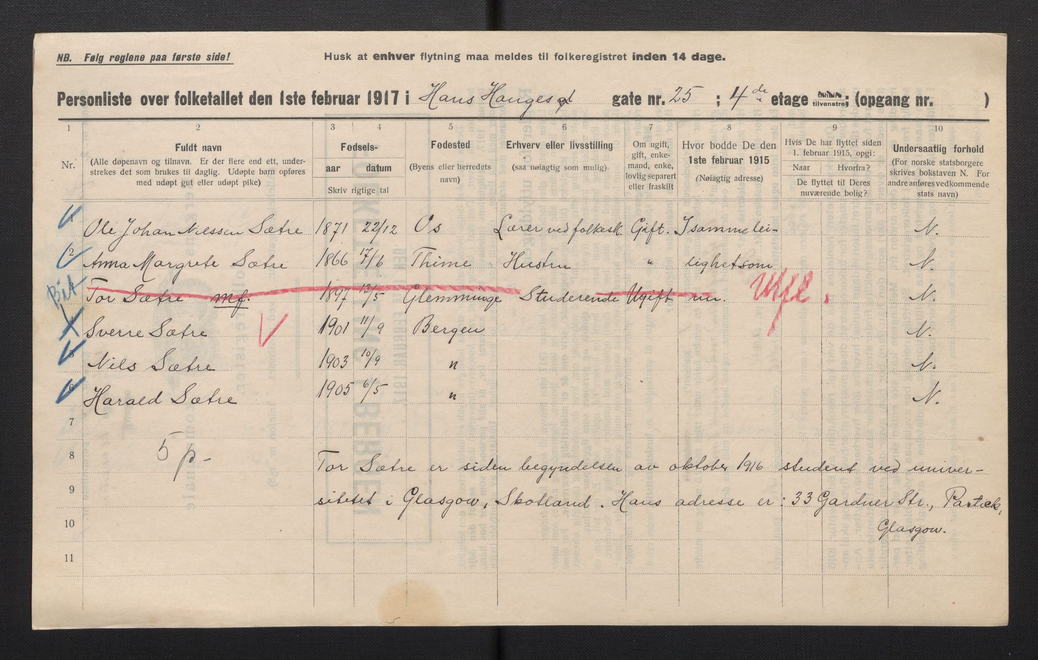 SAB, Kommunal folketelling 1917 for Bergen kjøpstad, 1917, s. 11999