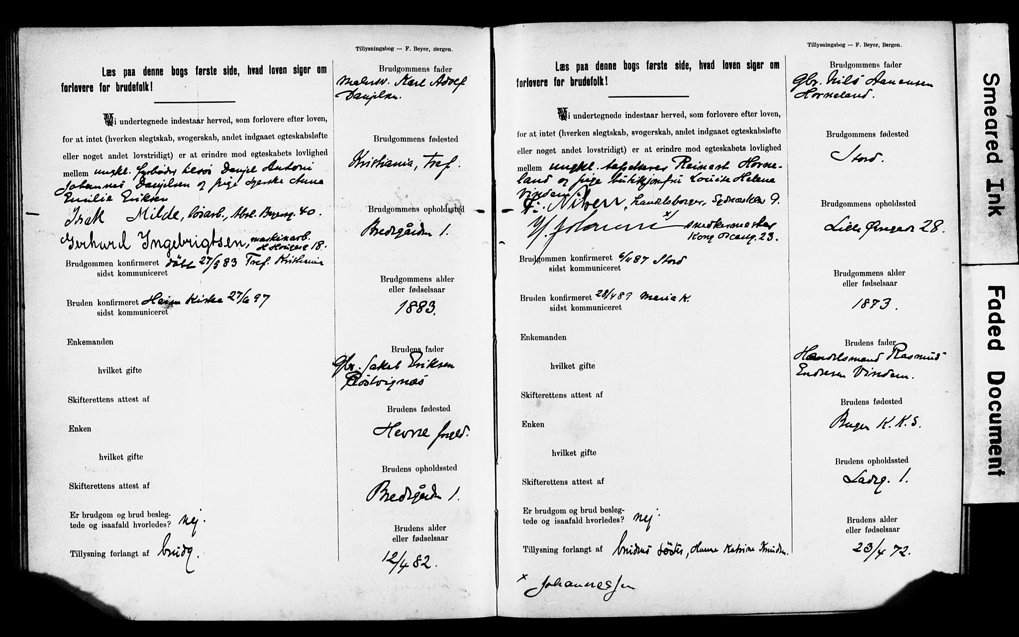 Mariakirken Sokneprestembete, SAB/A-76901: Forlovererklæringer nr. II.5.2, 1901-1909, s. 175