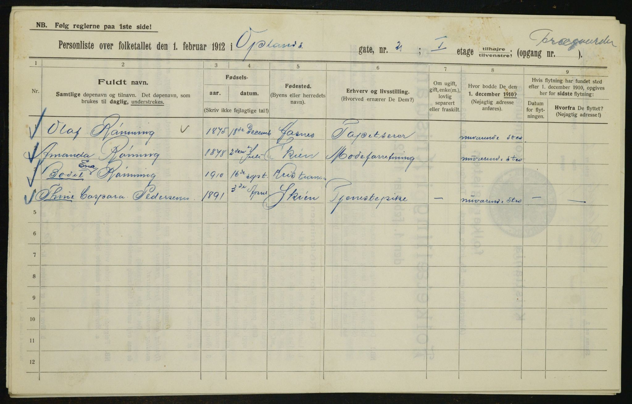 OBA, Kommunal folketelling 1.2.1912 for Kristiania, 1912, s. 76327