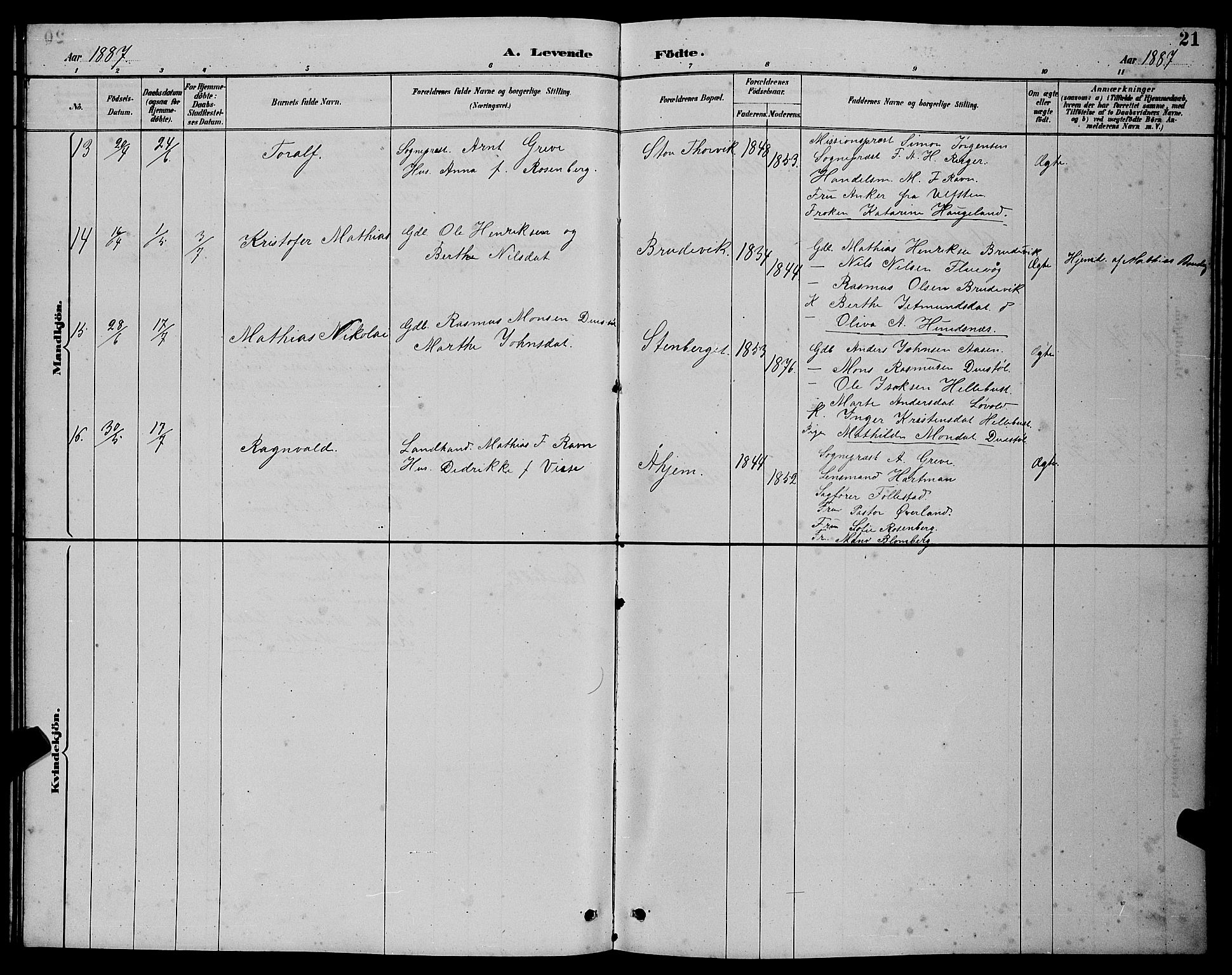 Ministerialprotokoller, klokkerbøker og fødselsregistre - Møre og Romsdal, AV/SAT-A-1454/501/L0017: Klokkerbok nr. 501C03, 1885-1901, s. 21