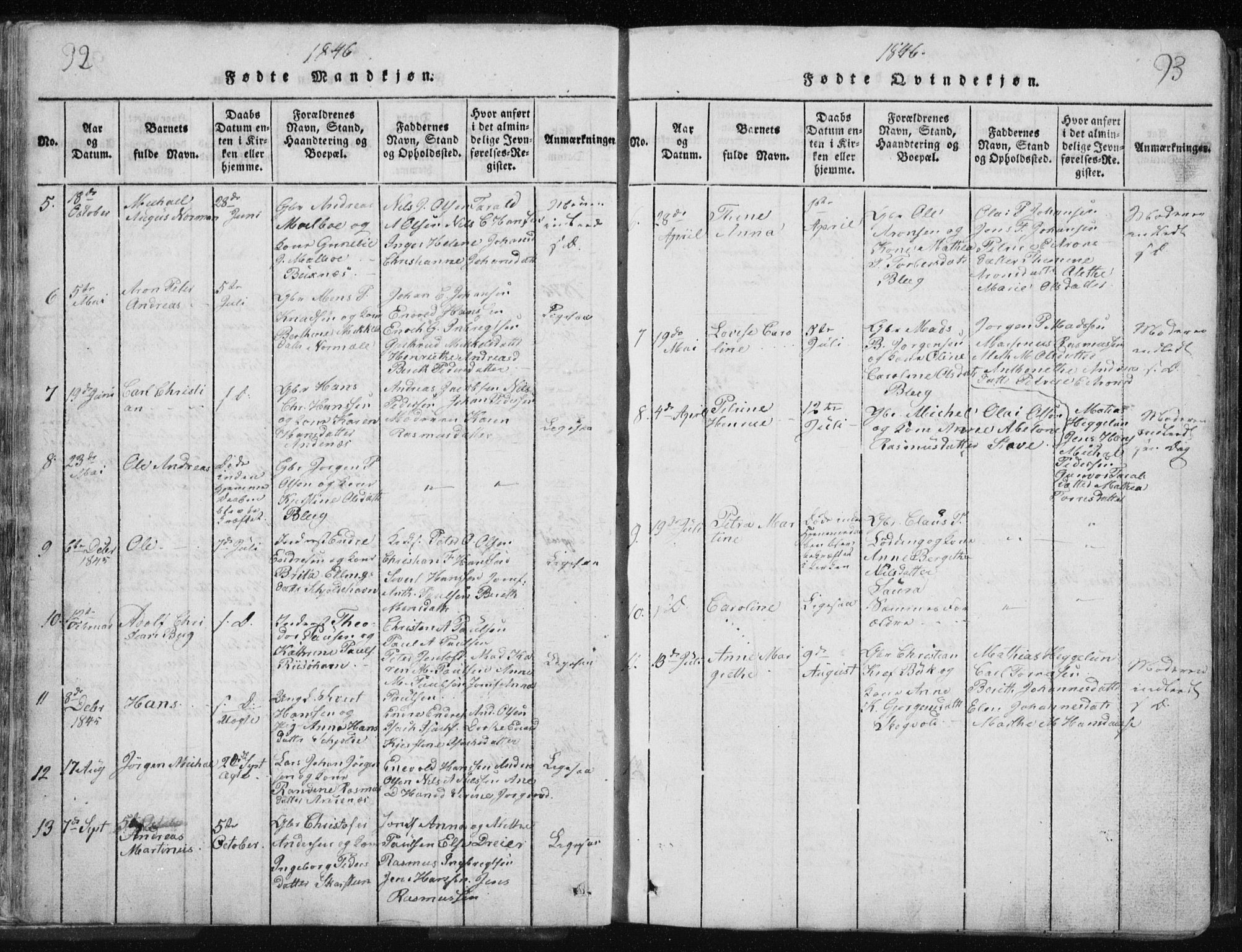 Ministerialprotokoller, klokkerbøker og fødselsregistre - Nordland, AV/SAT-A-1459/897/L1411: Klokkerbok nr. 897C01, 1820-1866, s. 92-93