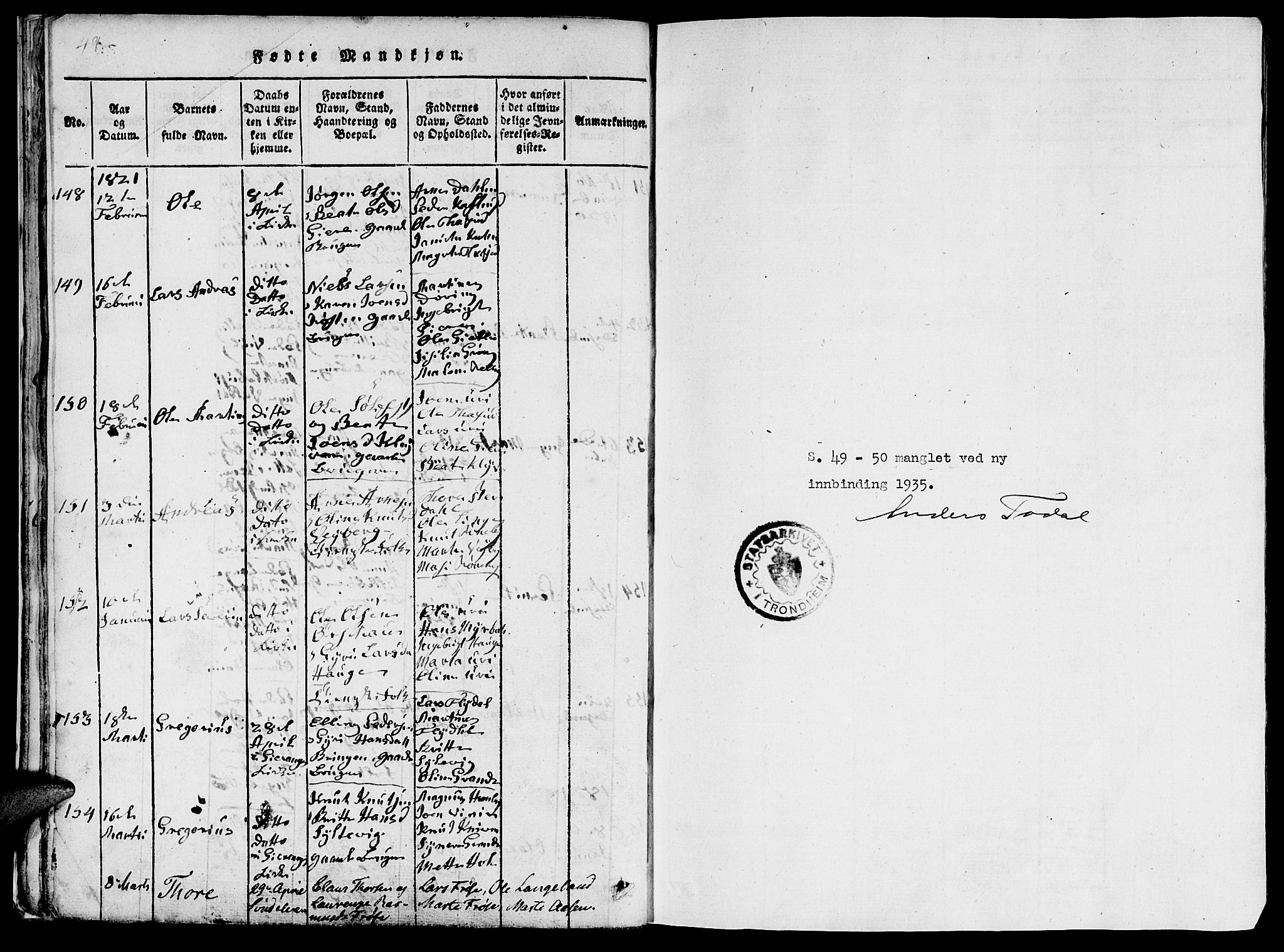 Ministerialprotokoller, klokkerbøker og fødselsregistre - Møre og Romsdal, SAT/A-1454/519/L0260: Klokkerbok nr. 519C01, 1817-1829, s. 48-49