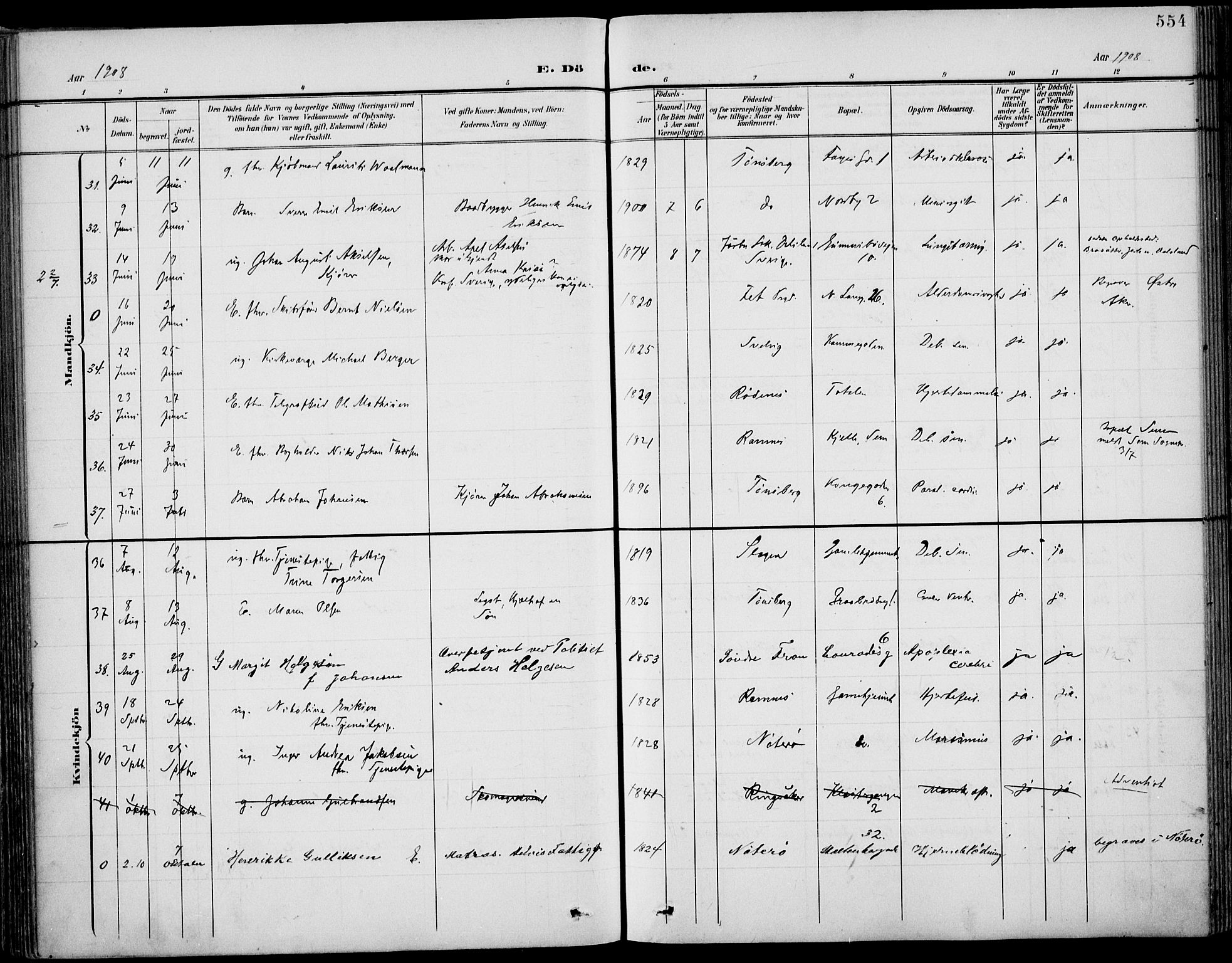 Tønsberg kirkebøker, AV/SAKO-A-330/F/Fa/L0013: Ministerialbok nr. I 13, 1900-1913, s. 554