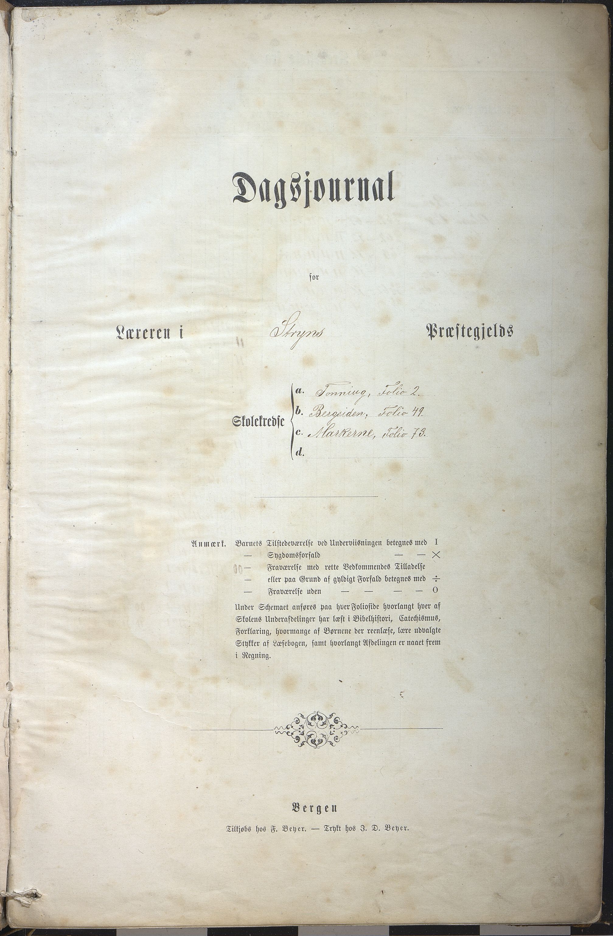 Stryn kommune. Tonning skule, VLFK/K-14491.520.10/543/L0002: dagsjournal for Tonning skule, Bergsida skule og Markane skule, 1874-1881