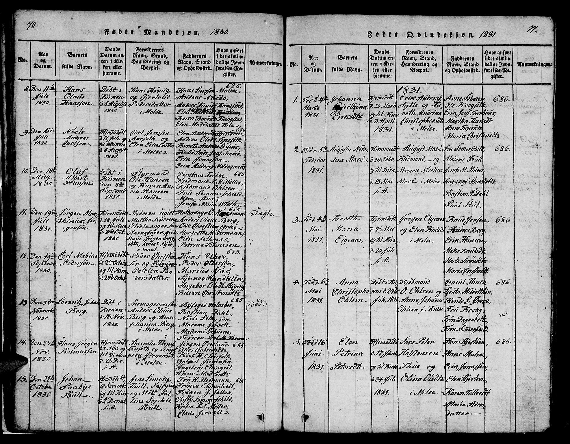 Ministerialprotokoller, klokkerbøker og fødselsregistre - Møre og Romsdal, AV/SAT-A-1454/558/L0700: Klokkerbok nr. 558C01, 1818-1868, s. 70-71