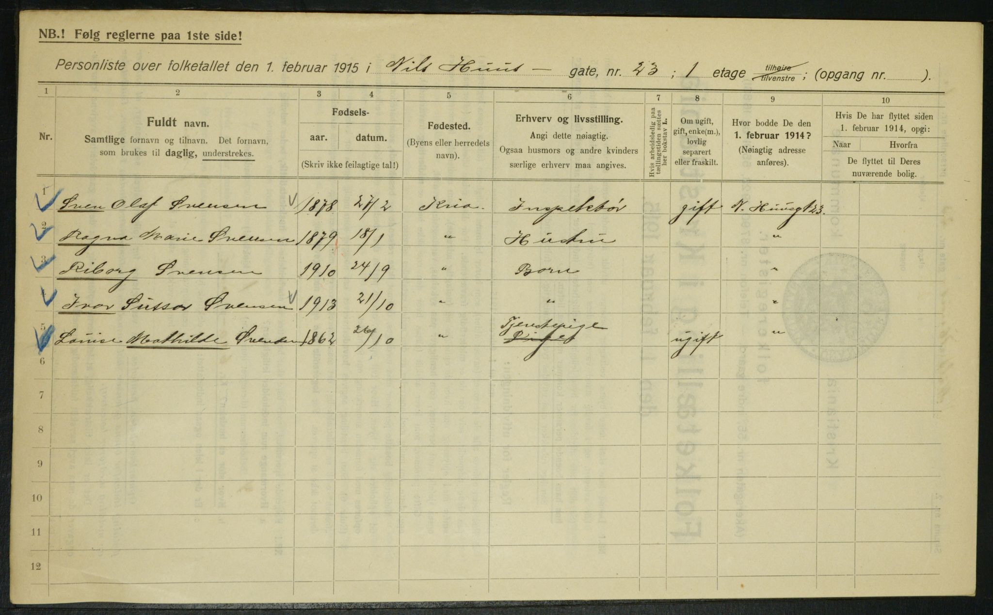 OBA, Kommunal folketelling 1.2.1915 for Kristiania, 1915, s. 70563