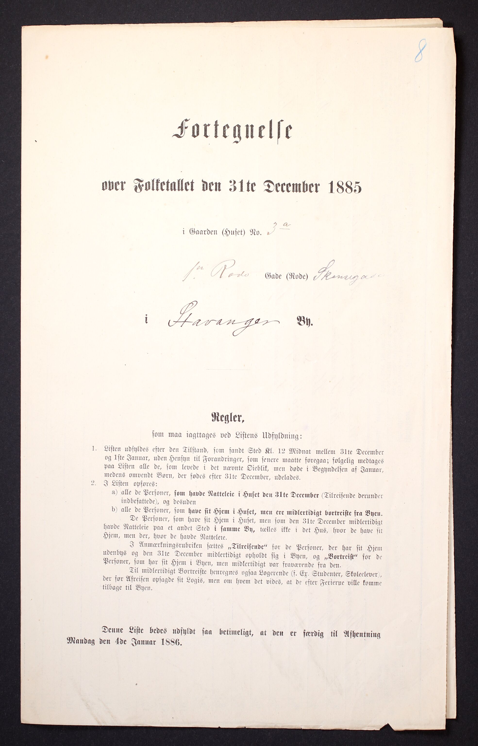 SAST, Folketelling 1885 for 1103 Stavanger kjøpstad, 1885