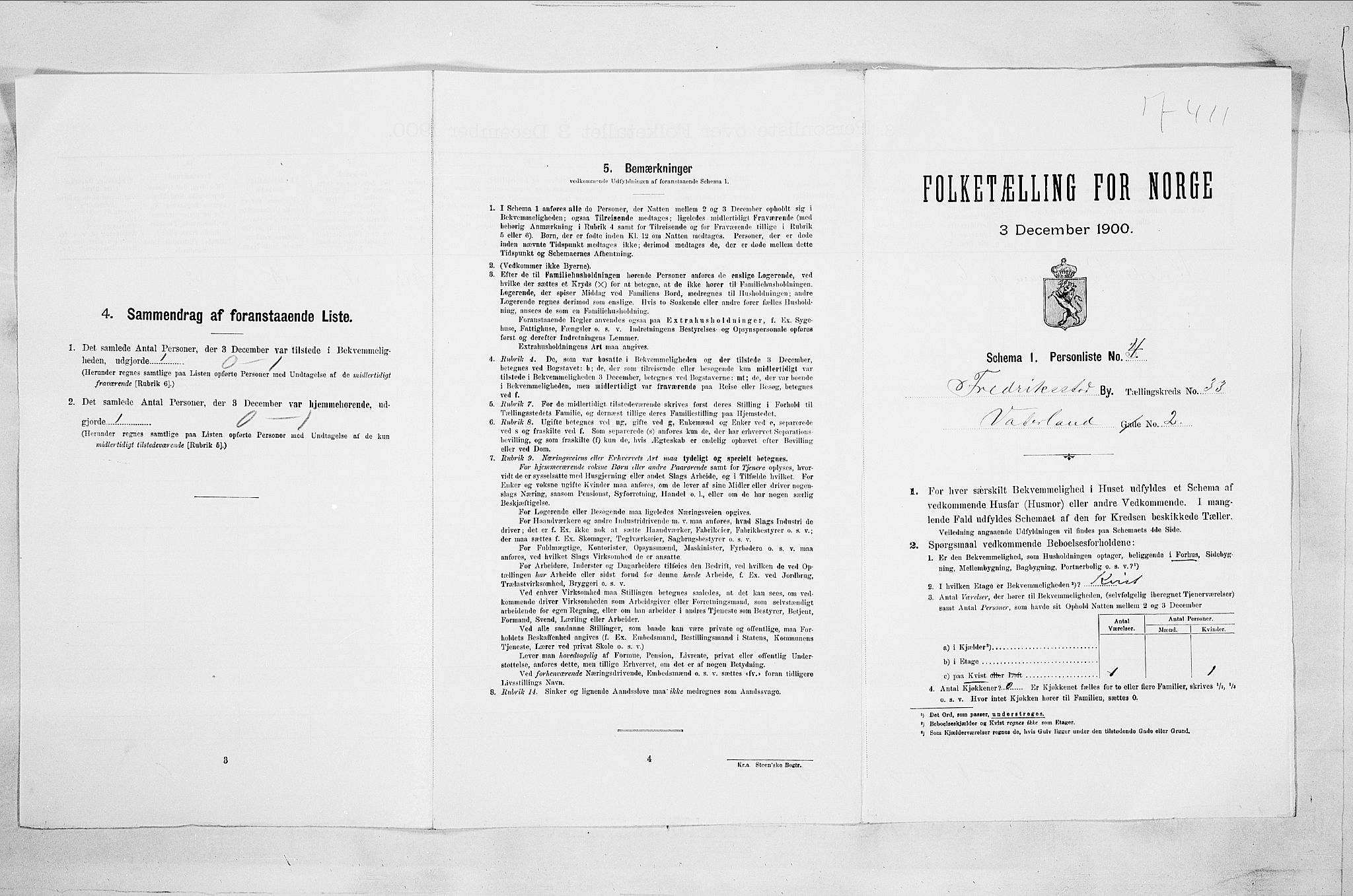 SAO, Folketelling 1900 for 0103 Fredrikstad kjøpstad, 1900