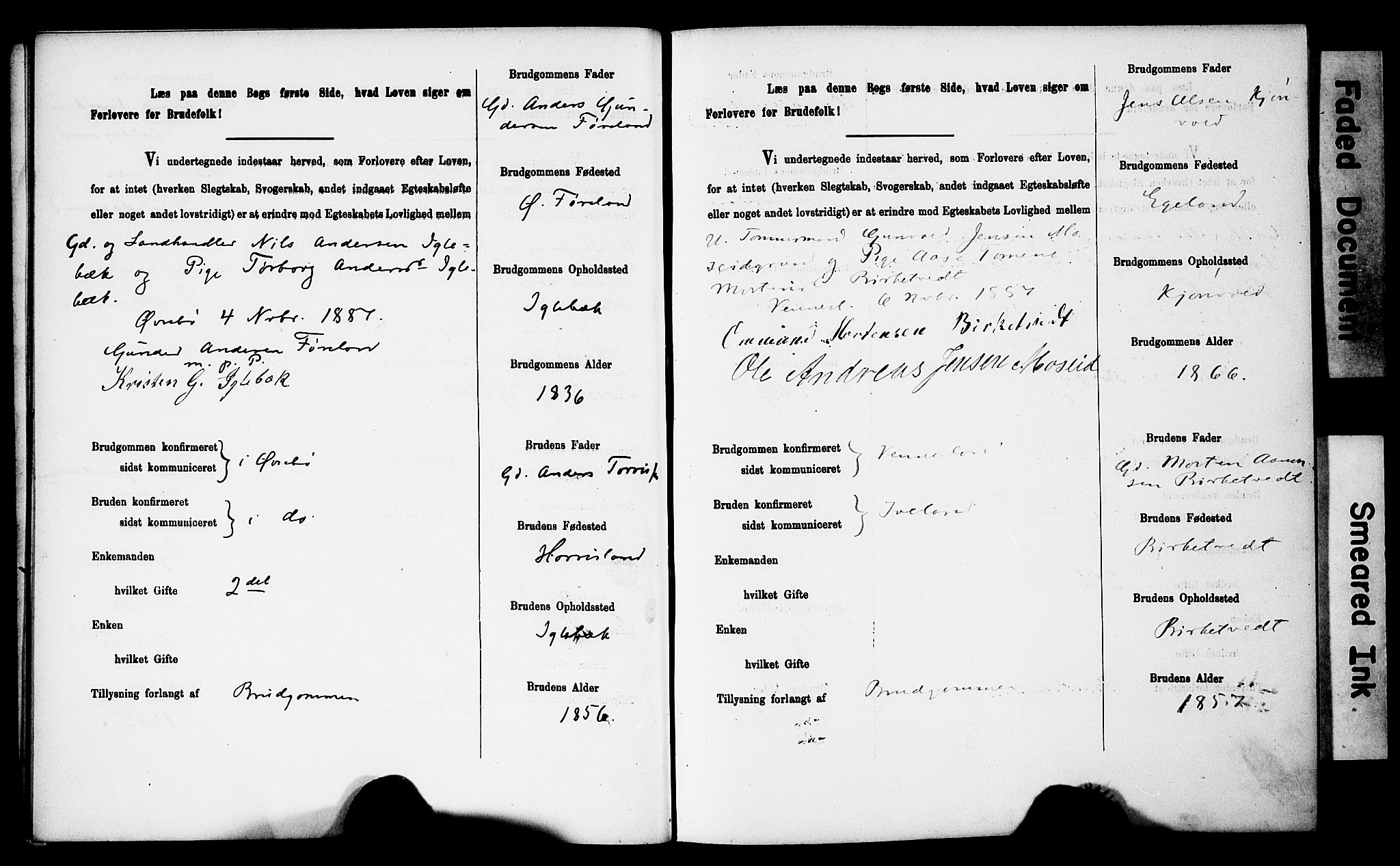 Vennesla sokneprestkontor, SAK/1111-0045/J/L0032/0003: Lysningsprotokoll nr. II 5 1, 1886-1892, s. 14