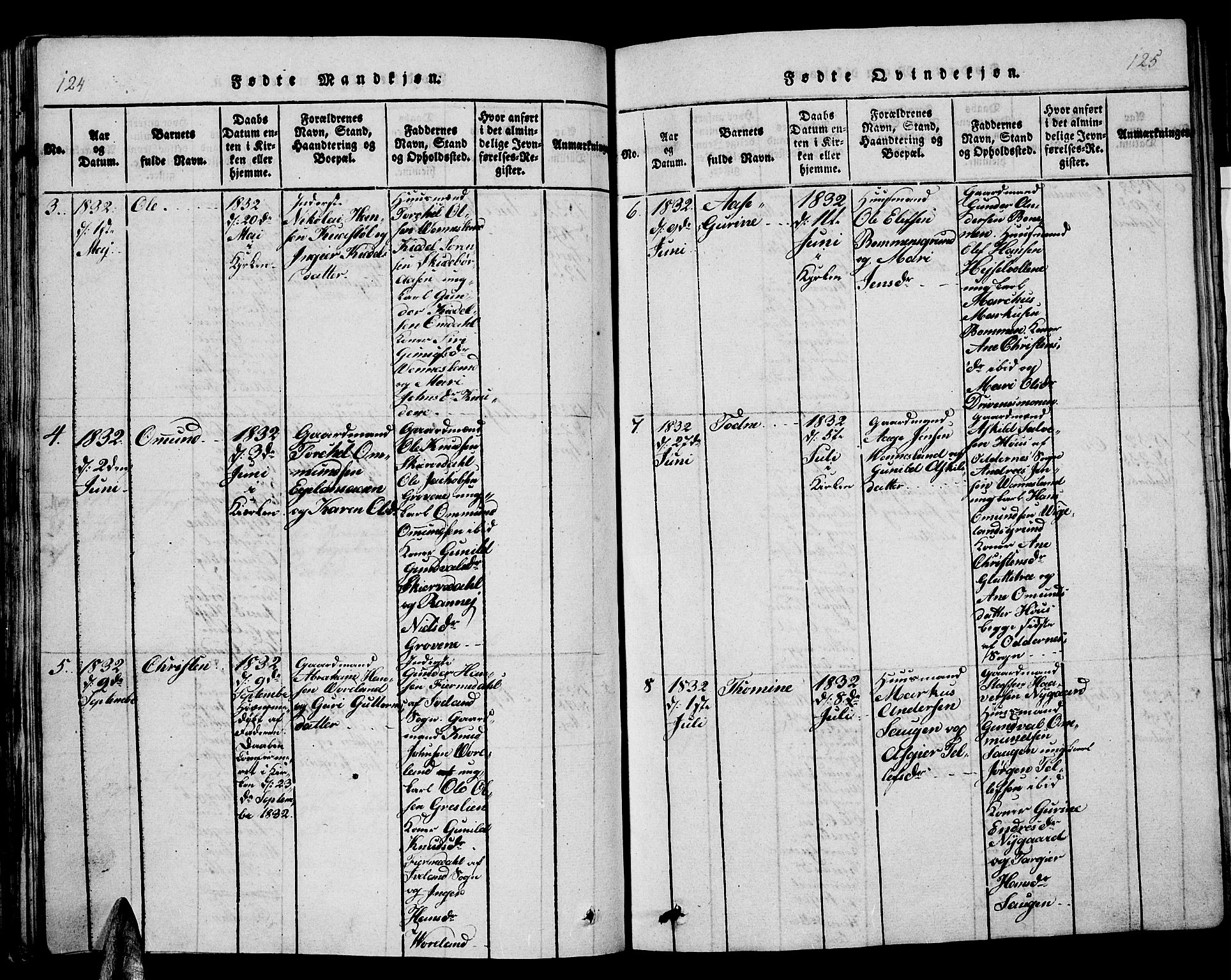 Vennesla sokneprestkontor, AV/SAK-1111-0045/Fb/Fbb/L0001: Klokkerbok nr. B 1, 1820-1834, s. 124-125