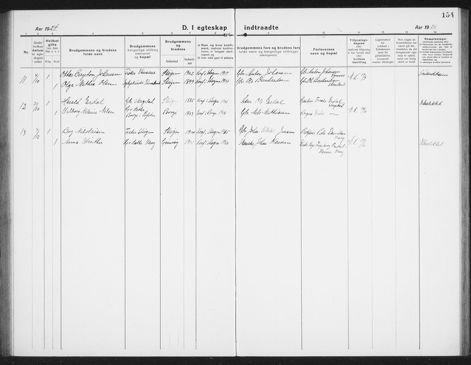 Ministerialprotokoller, klokkerbøker og fødselsregistre - Nordland, AV/SAT-A-1459/855/L0817: Klokkerbok nr. 855C06, 1917-1934, s. 154