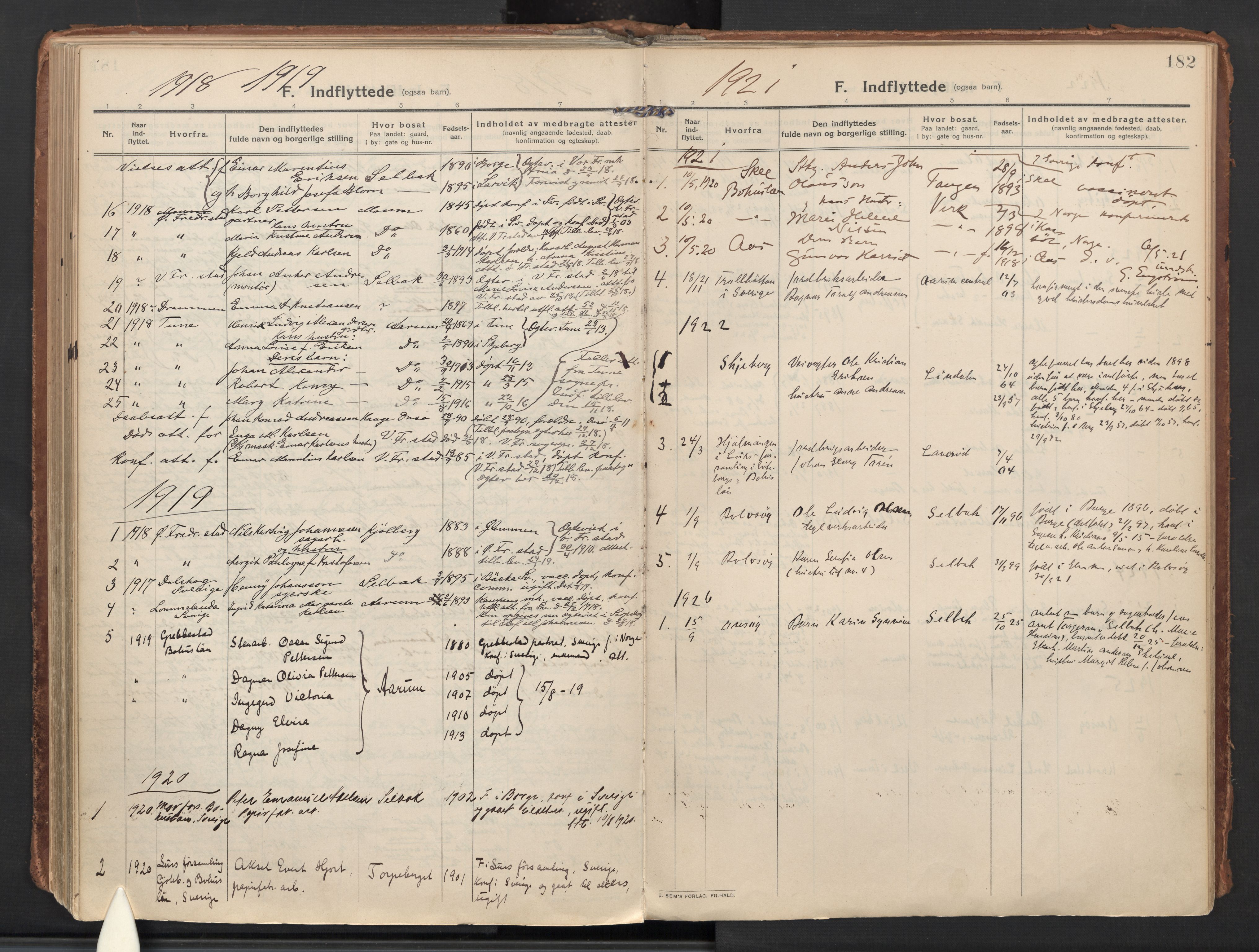Borge prestekontor Kirkebøker, AV/SAO-A-10903/F/Fa/L0012: Ministerialbok nr. I 12, 1912-1955, s. 182